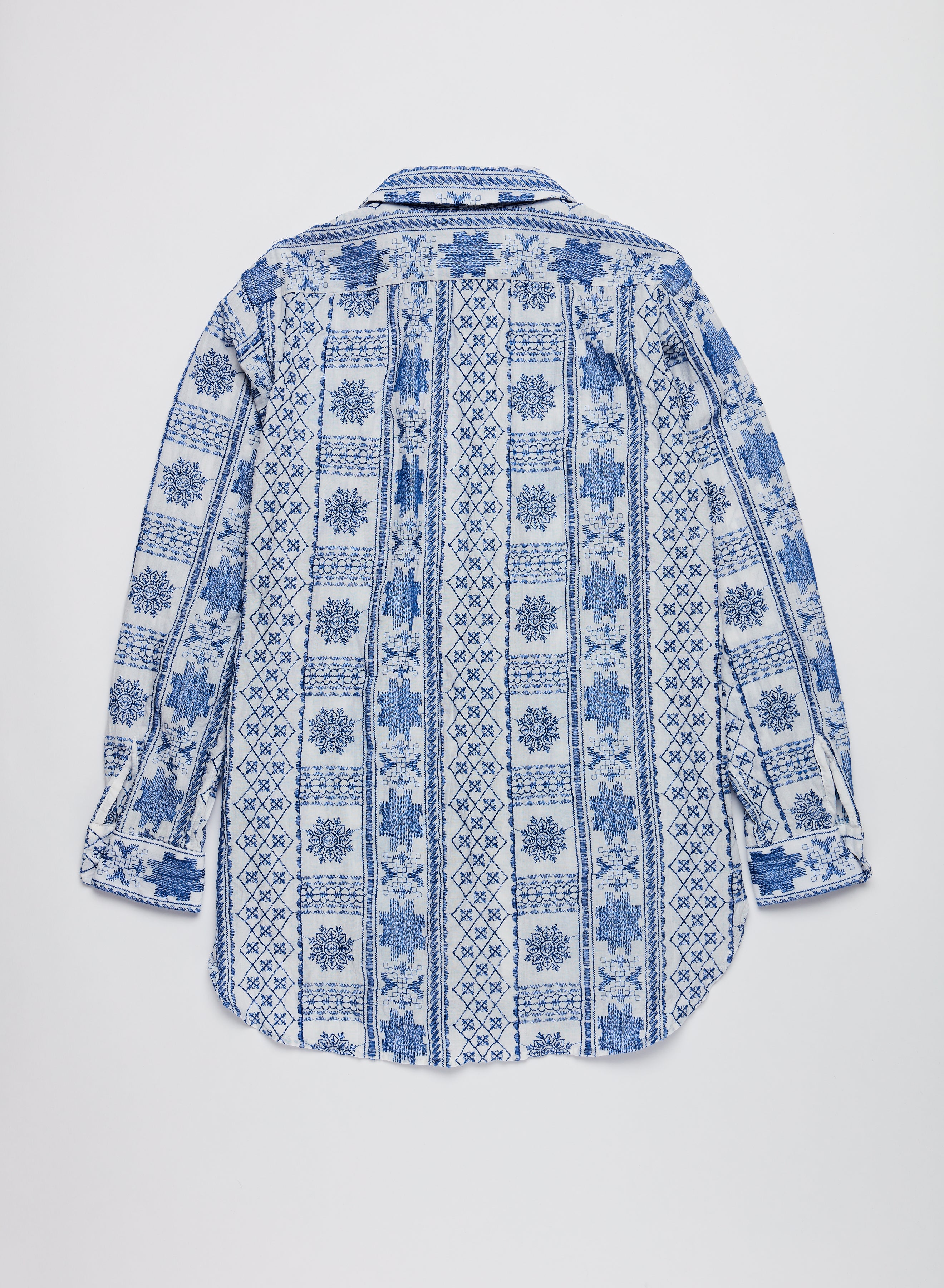 Rounded Collar Shirt - Blue / White CP Embroidery