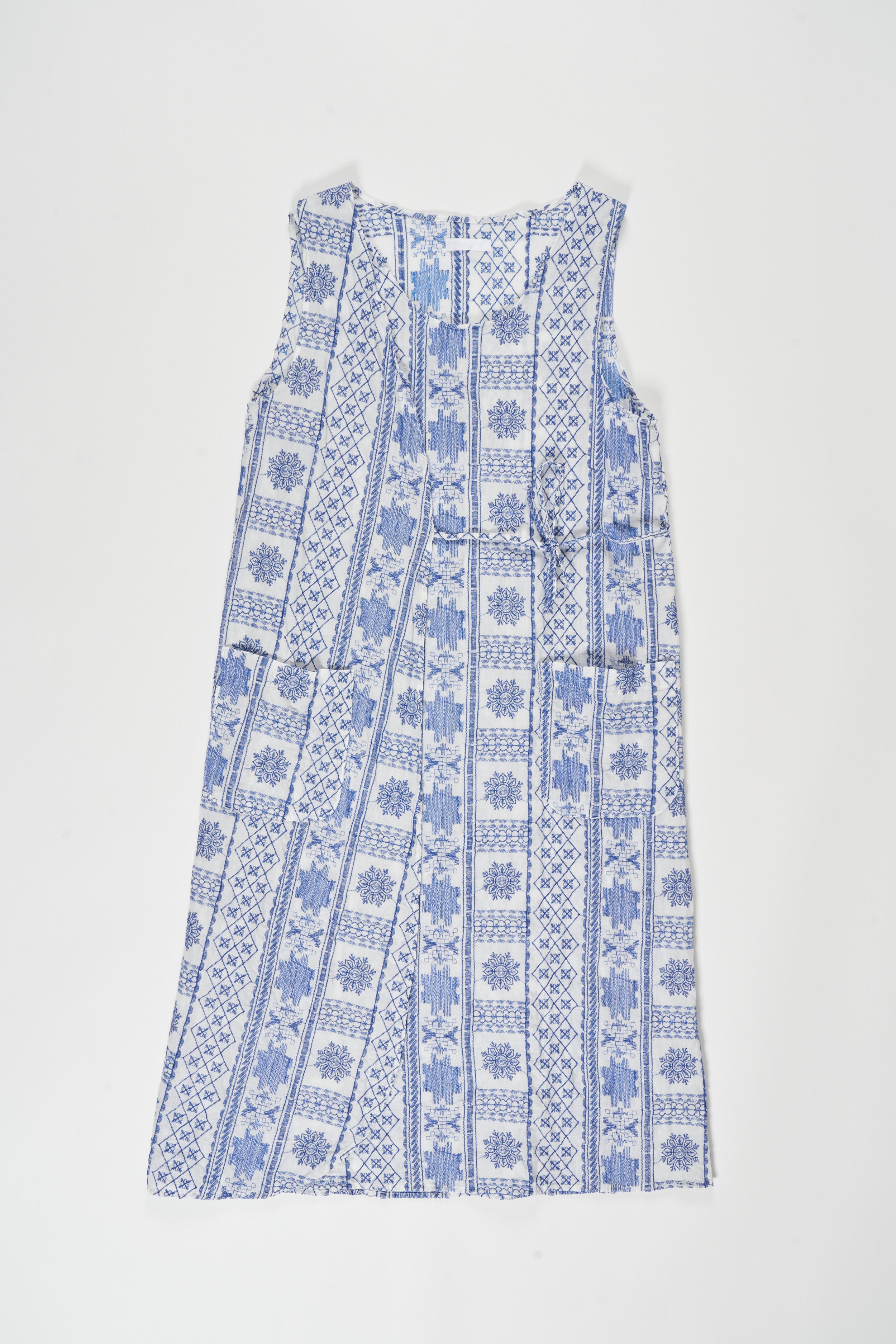 Wrap Vest Dress - Blue / White CP Embroidery