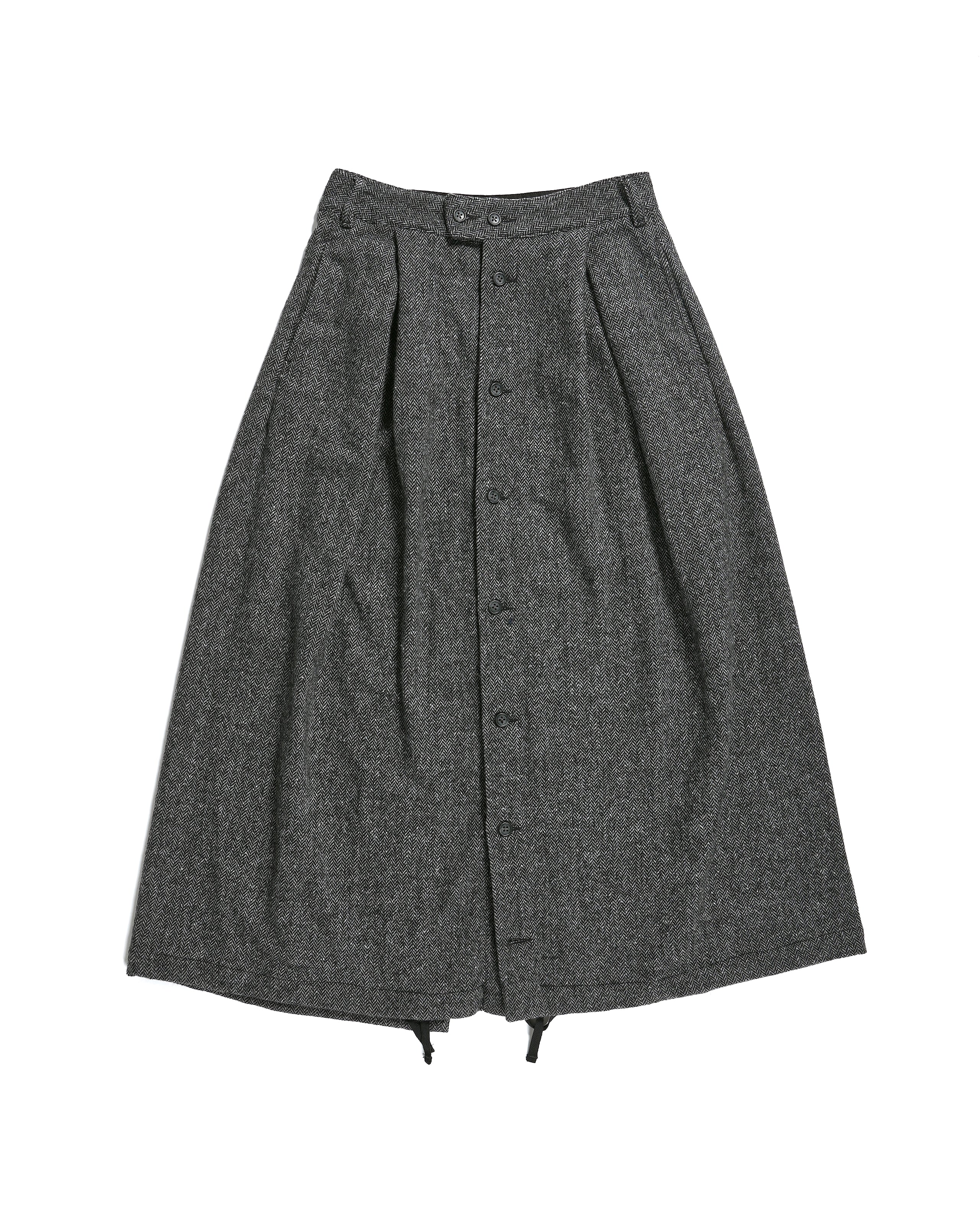 Tuck Skirt - Grey Poly Wool Herringbone