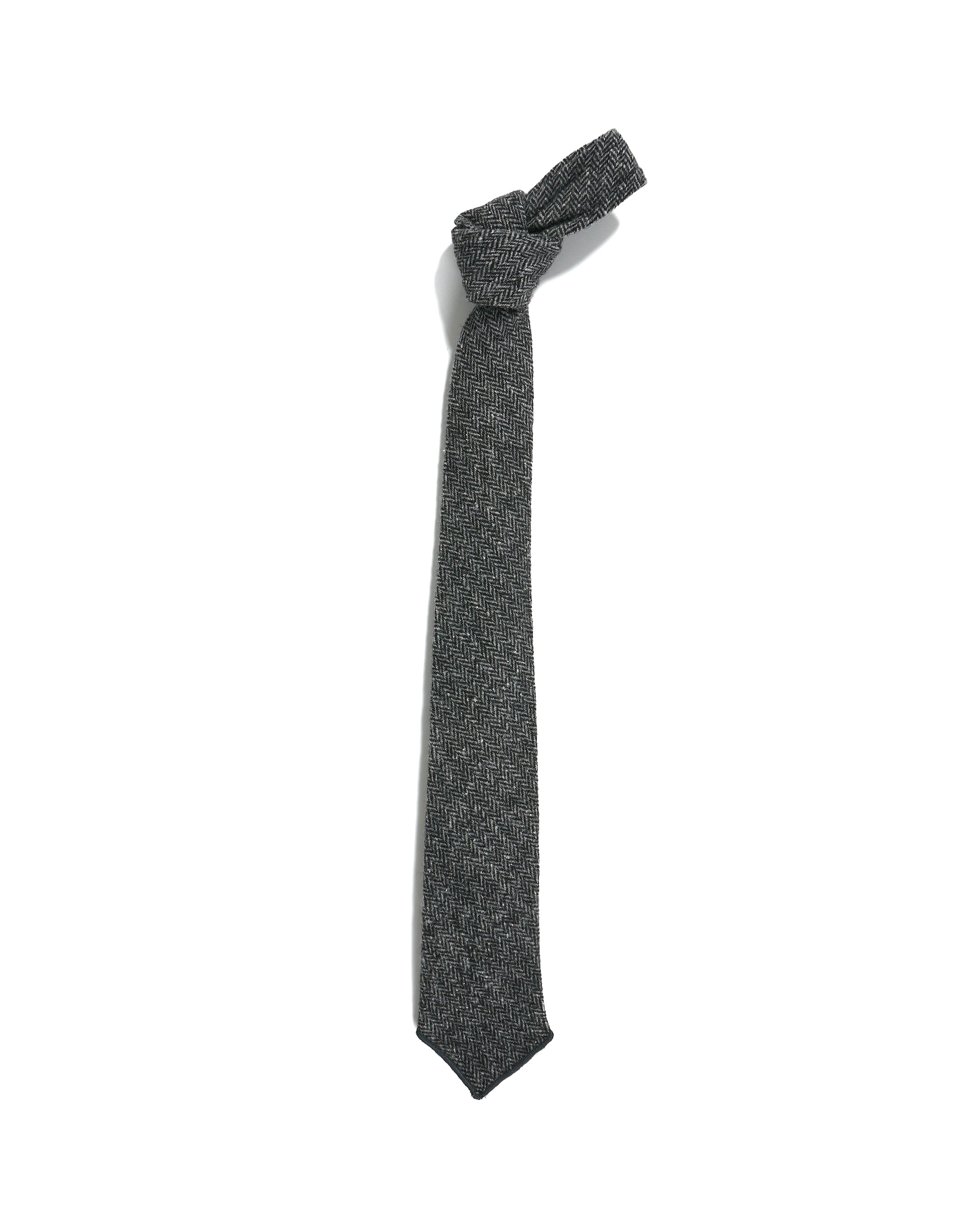 Neck Tie - Grey Poly Wool Herringbone