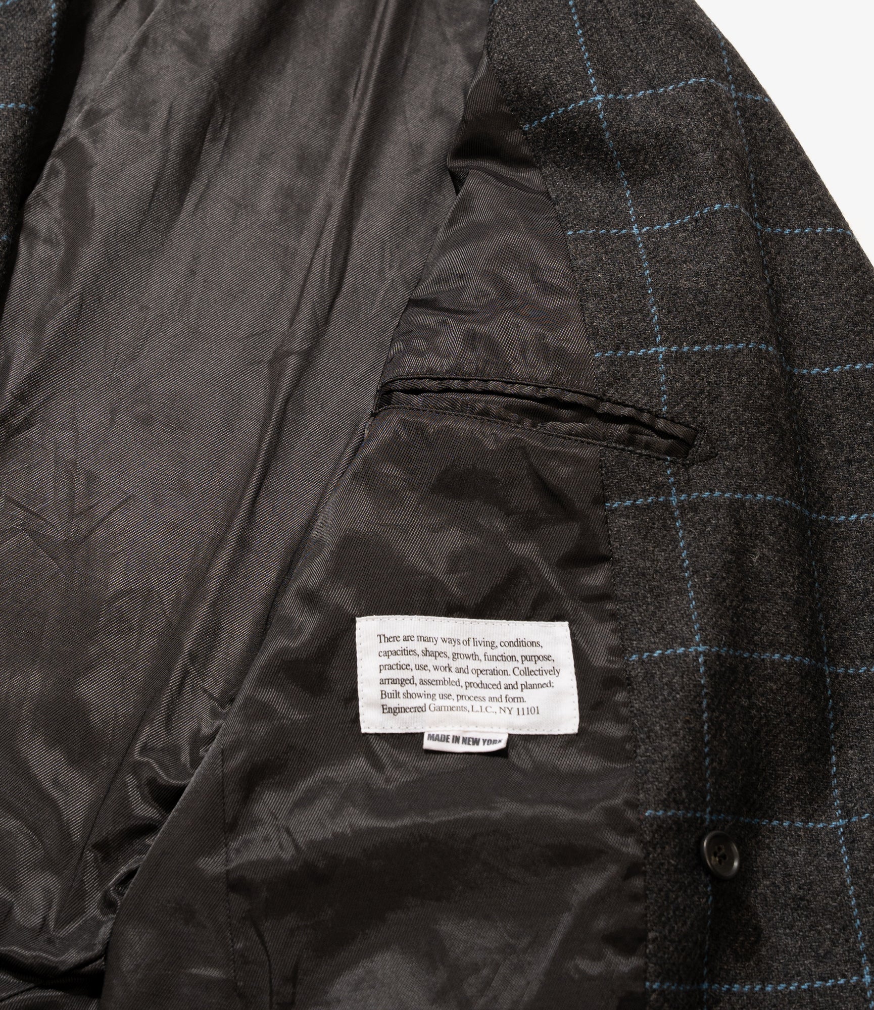 DBL Peak Jacket - Charcoal/Lt.Blue Wool Poly Windowpane