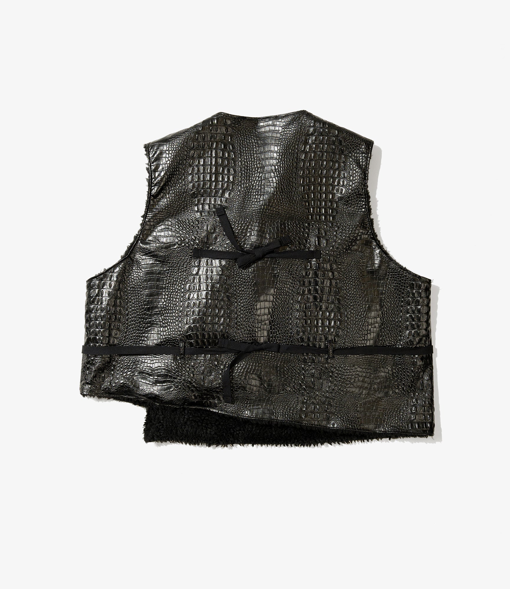 Over Vest - Black Alligator Embossed Fake Leather