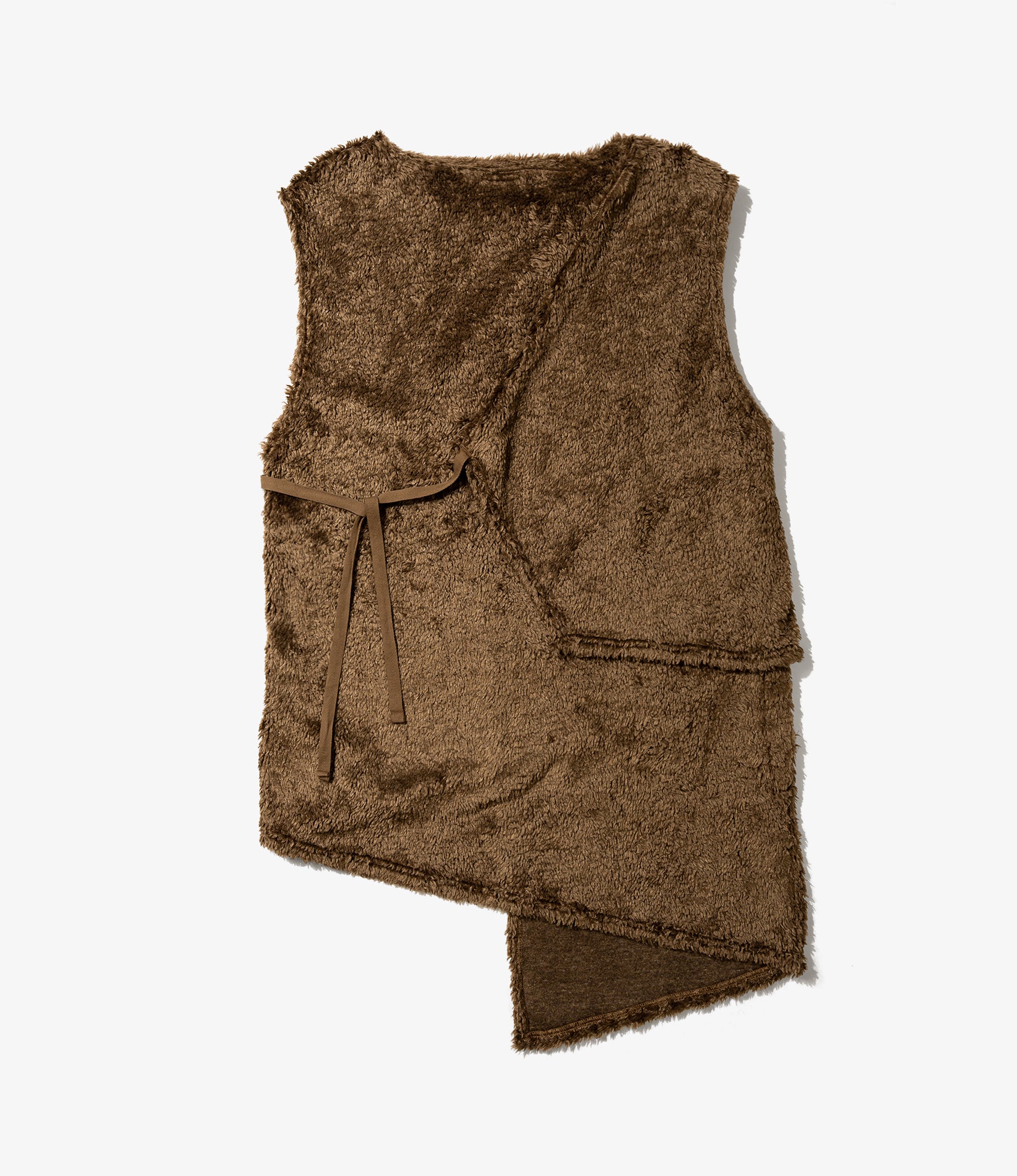 Knit Wrap Vest - Brown Acrylic Curly Fur