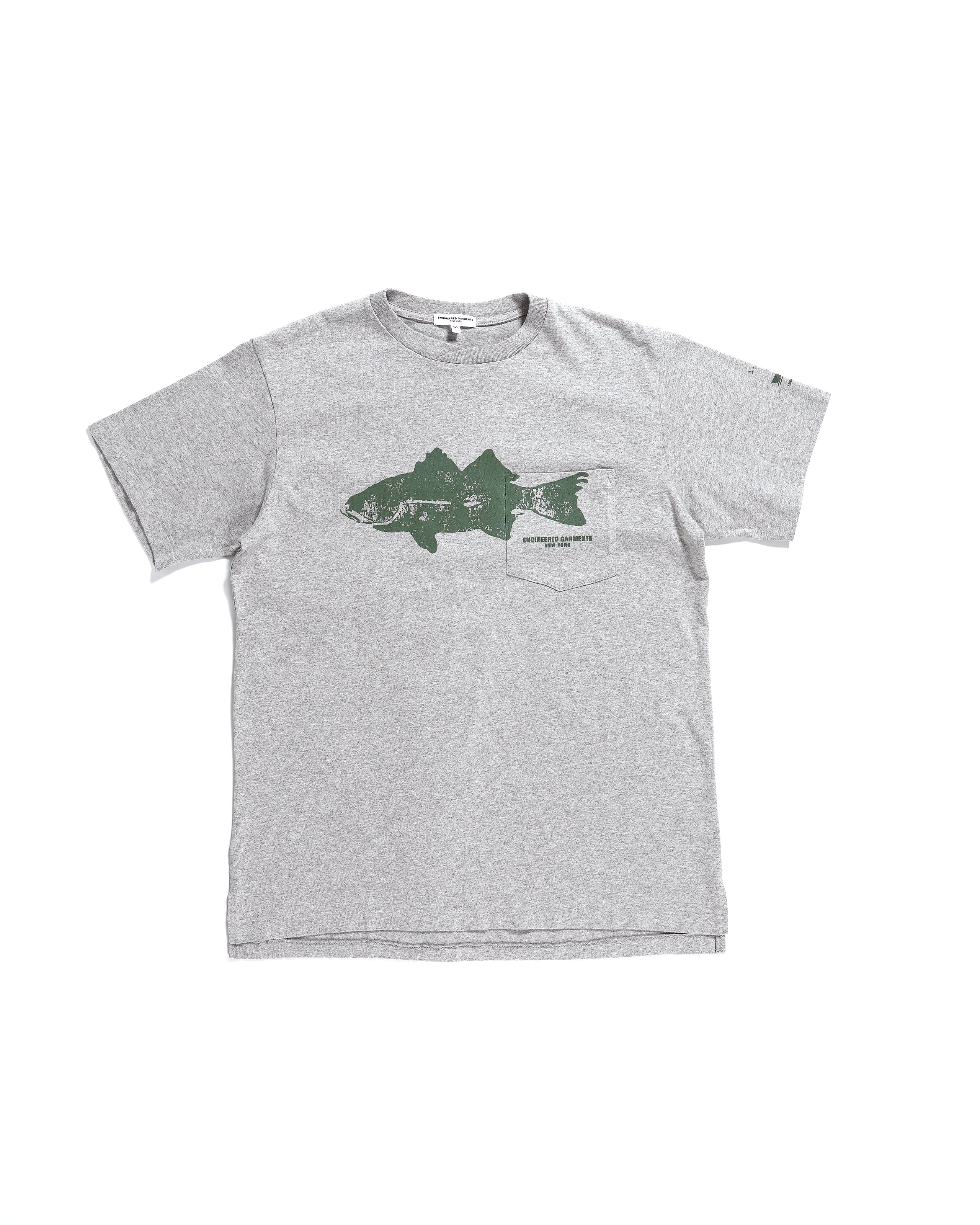 Printed Cross Crew Neck Pocket T-Shirt - Grey / Fish