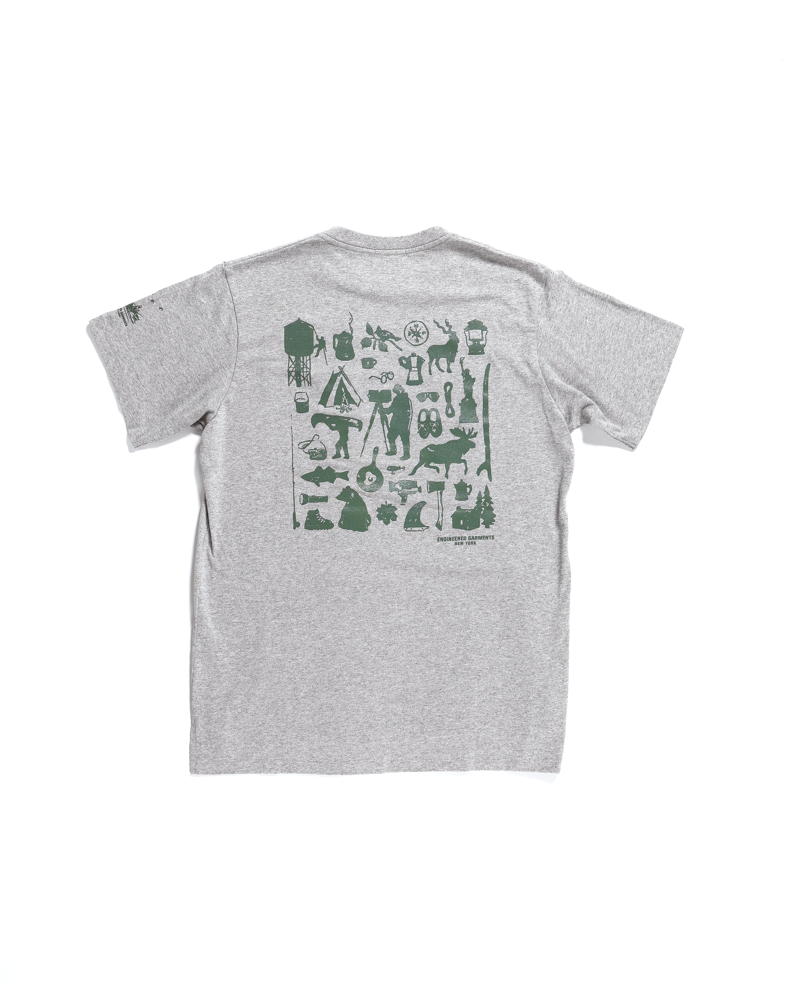 Printed Cross Crew Neck Pocket T-Shirt - Grey / Fish
