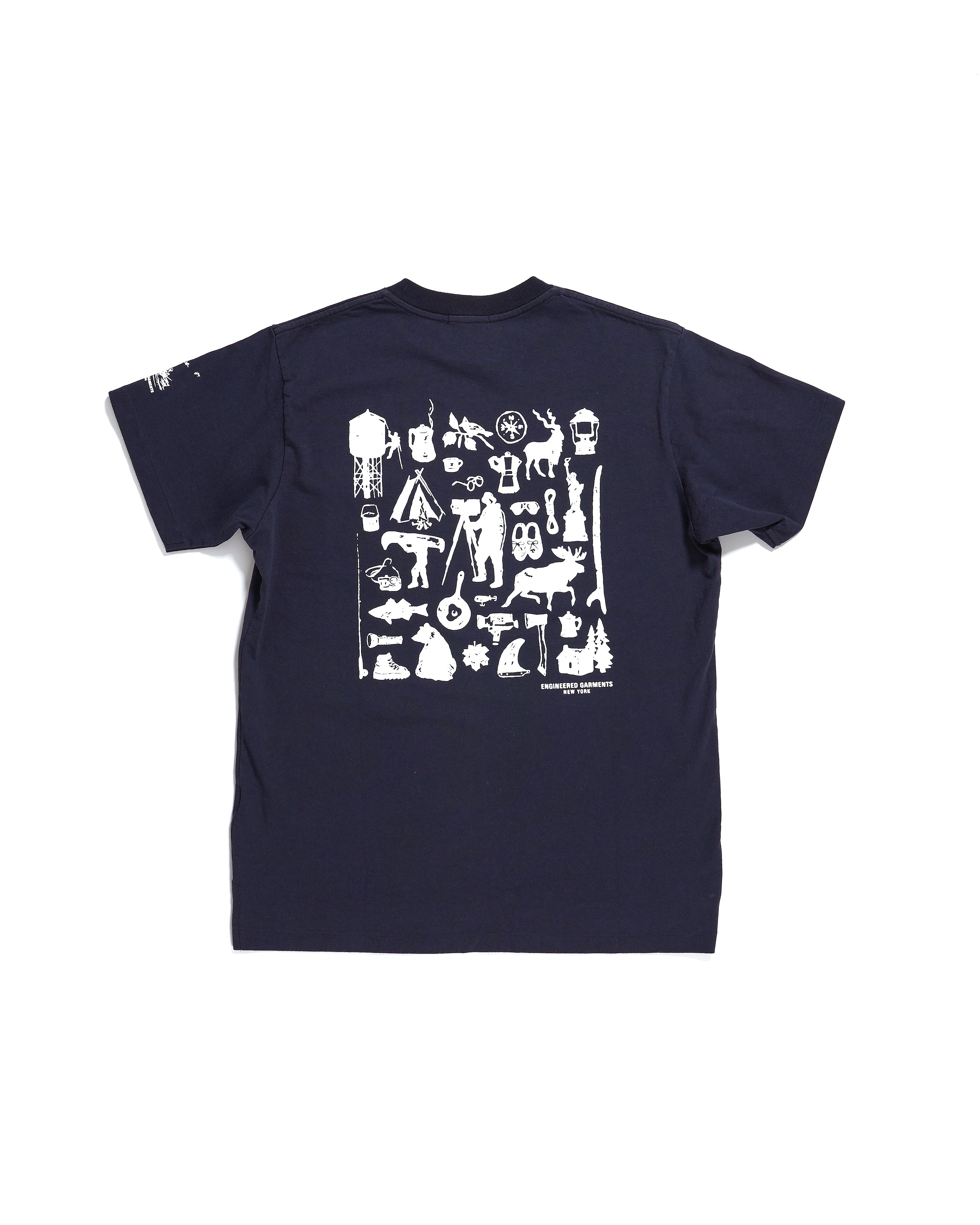 Printed Cross Crew Neck Pocket T-Shirt - Navy / Fish