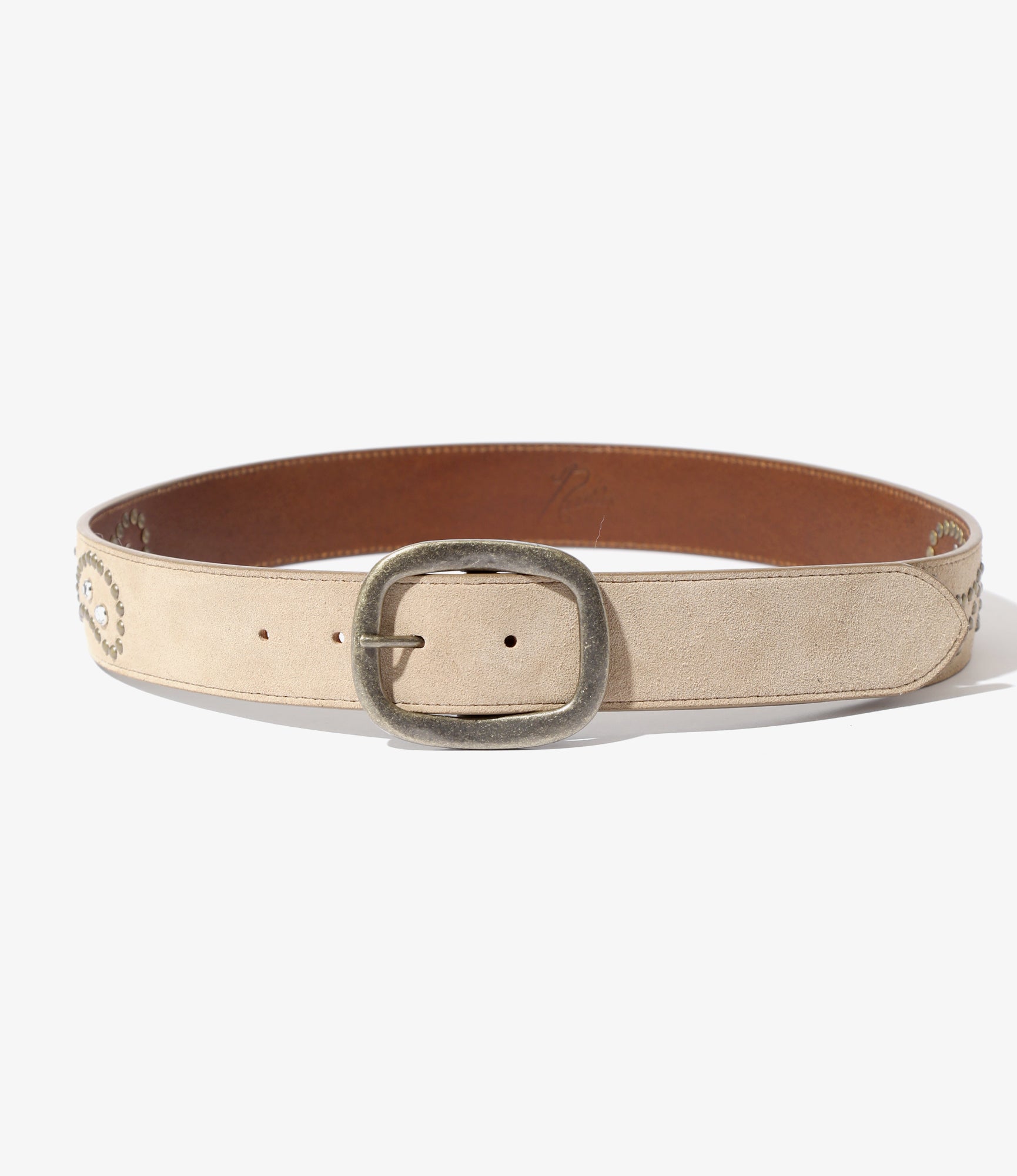 Paisley Studs Belt - Taupe - Suede Leather