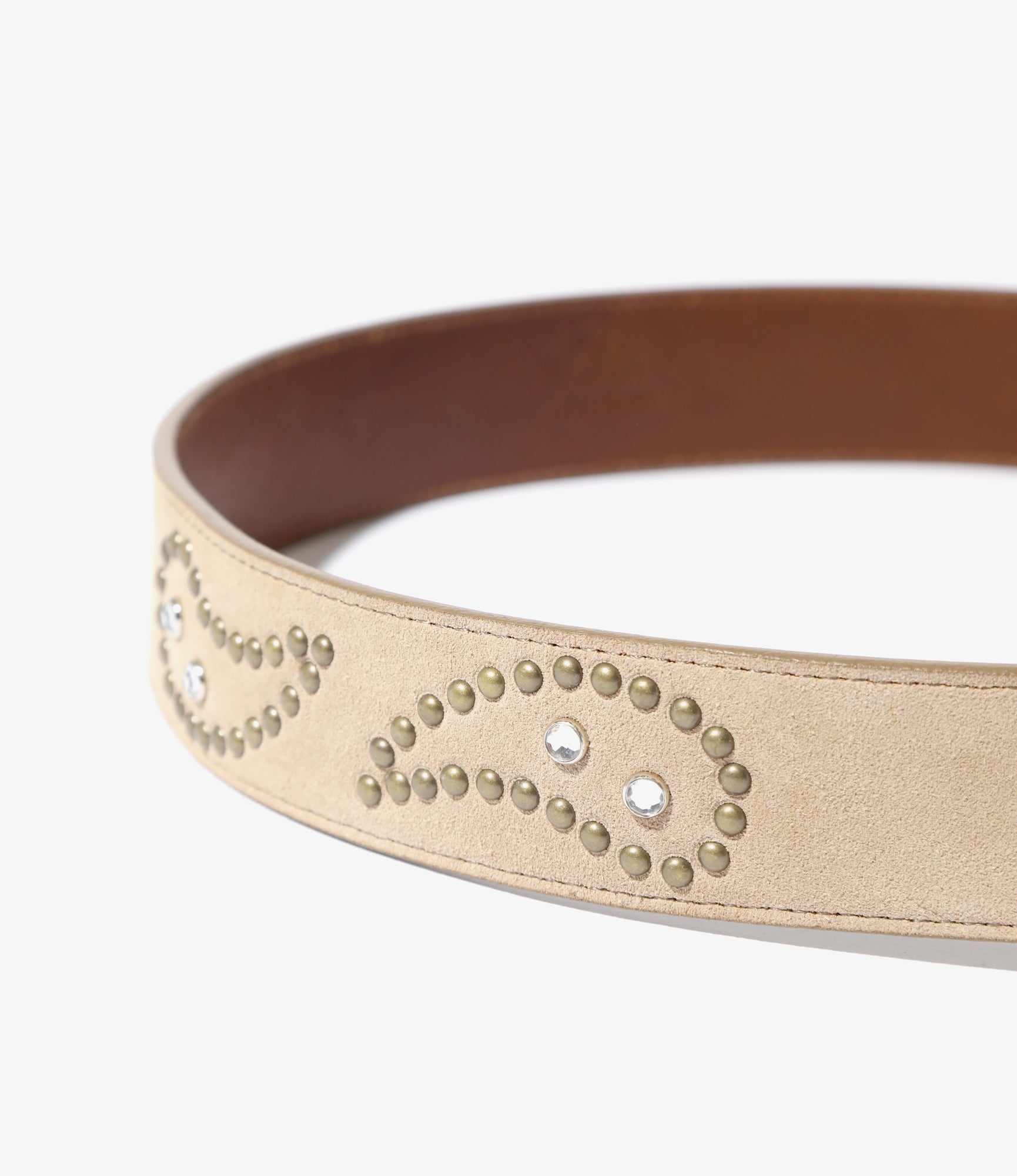 Paisley Studs Belt - Taupe - Suede Leather