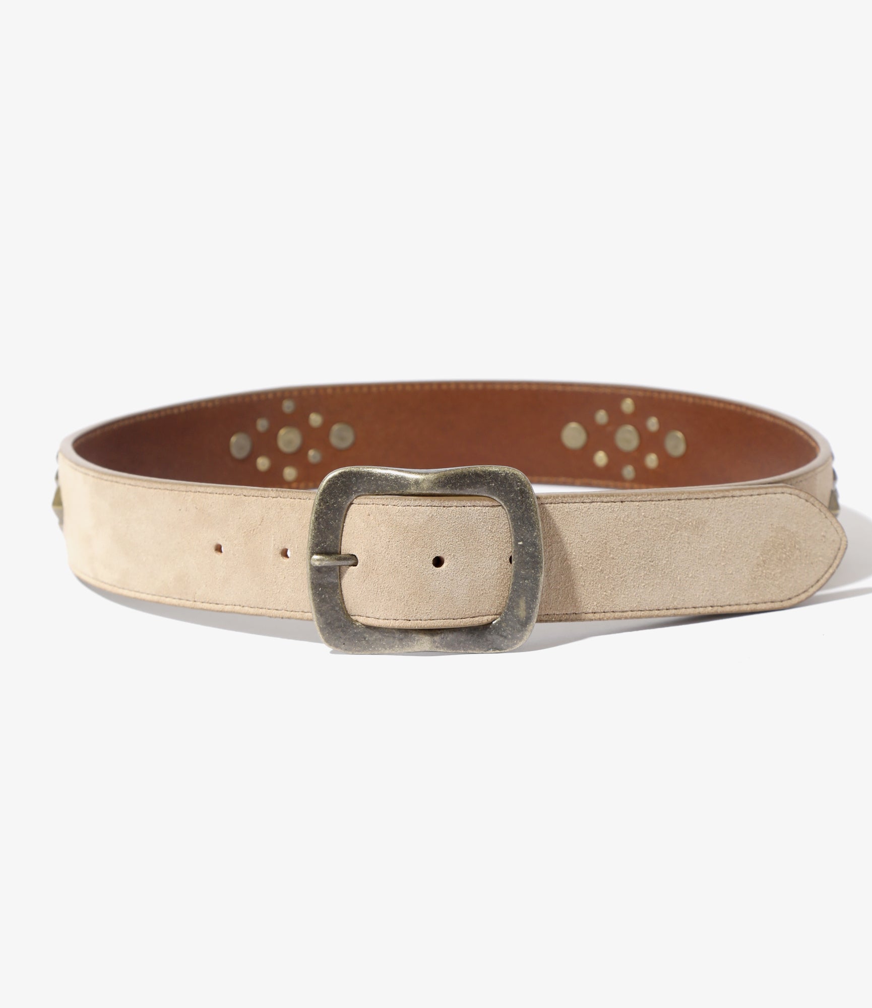 Square Studs Belt - Taupe - Suede Leather