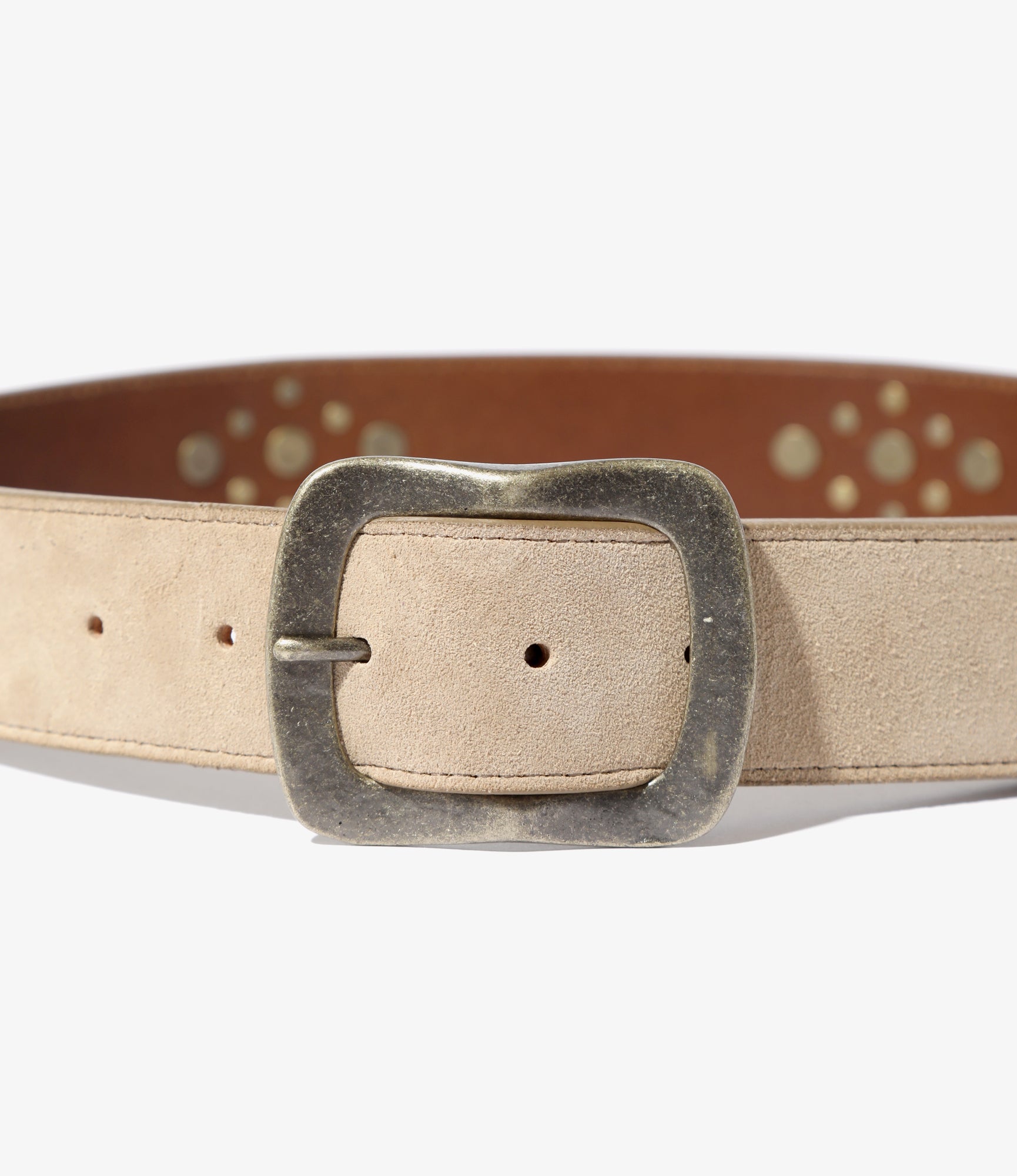 Square Studs Belt - Taupe - Suede Leather