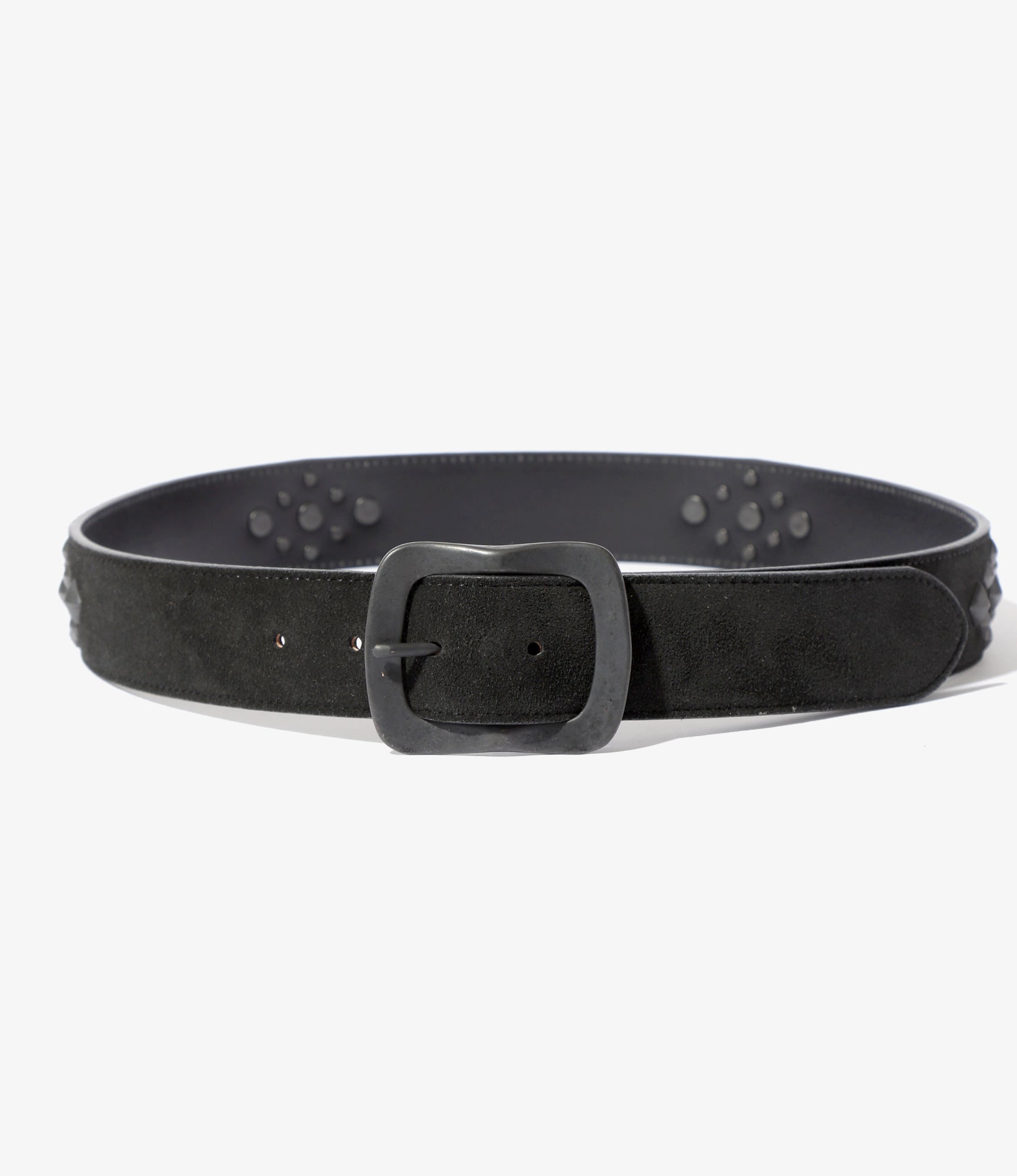 Square Studs Belt - Black - Suede Leather