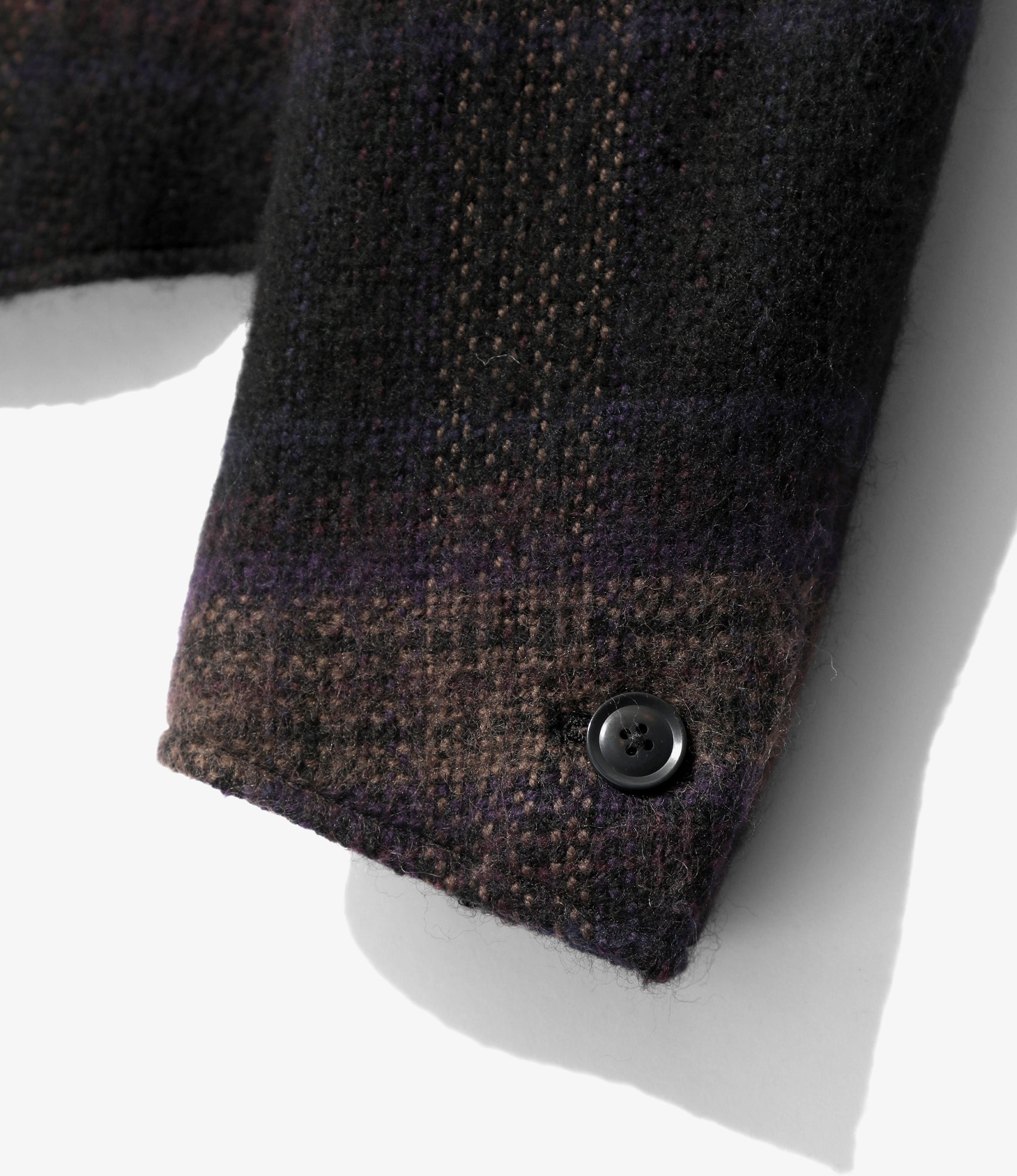 Peaked Lapel Short Jacket - Taupe - Wool Shaggy Plaid