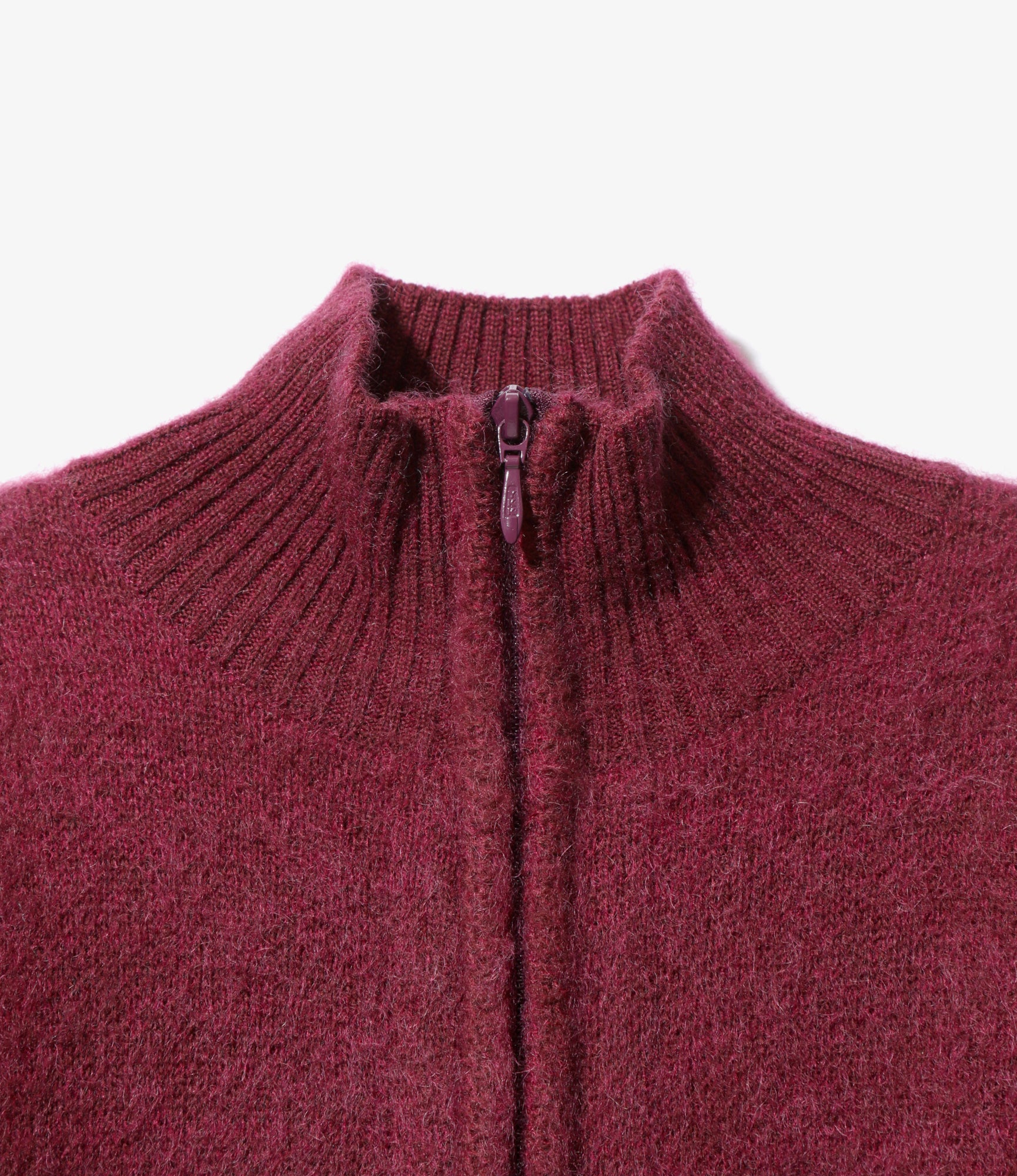 Zipped Mohair Cardigan - Pink - Solid