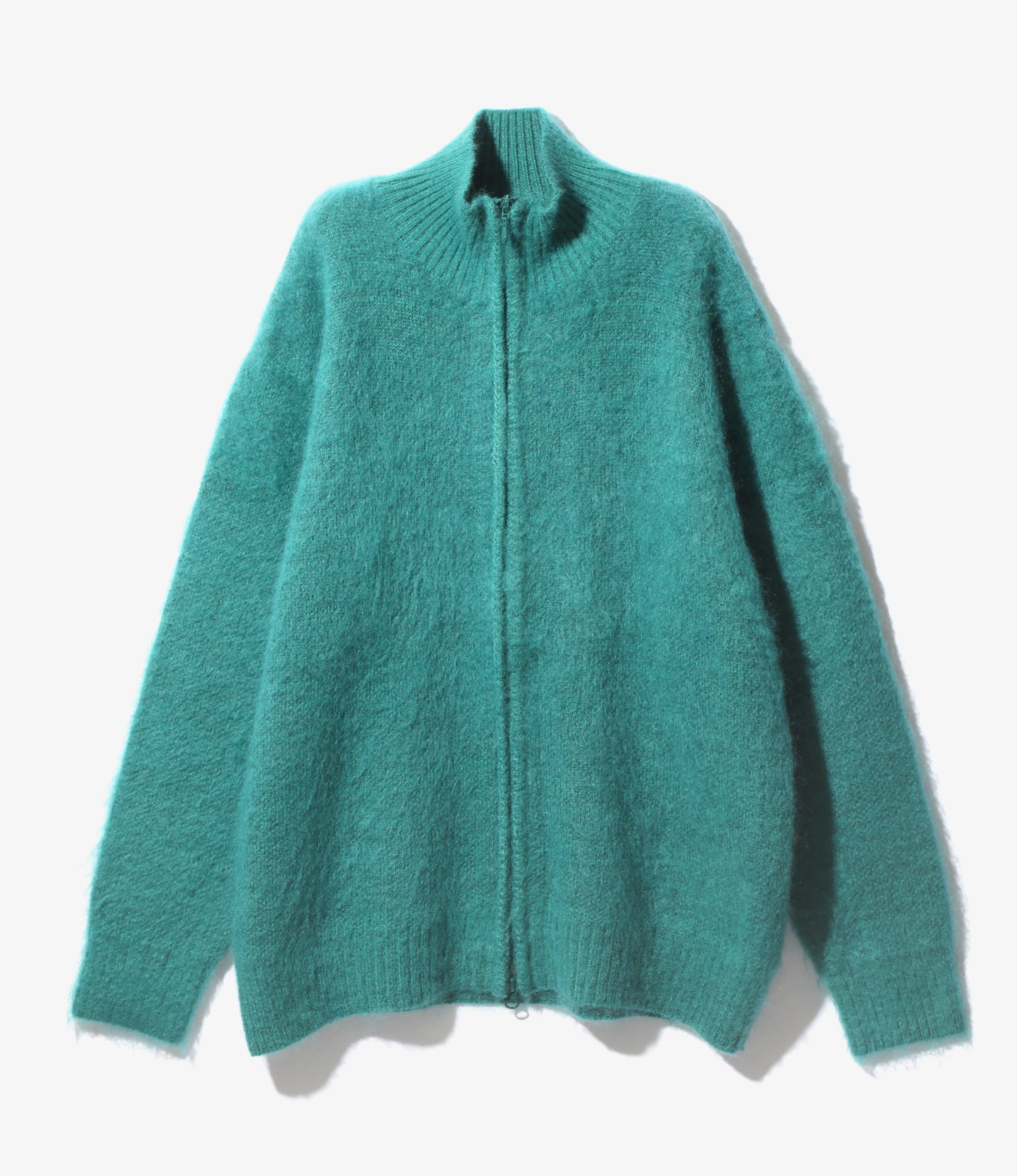 Zipped Mohair Cardigan - Emerald - Solid