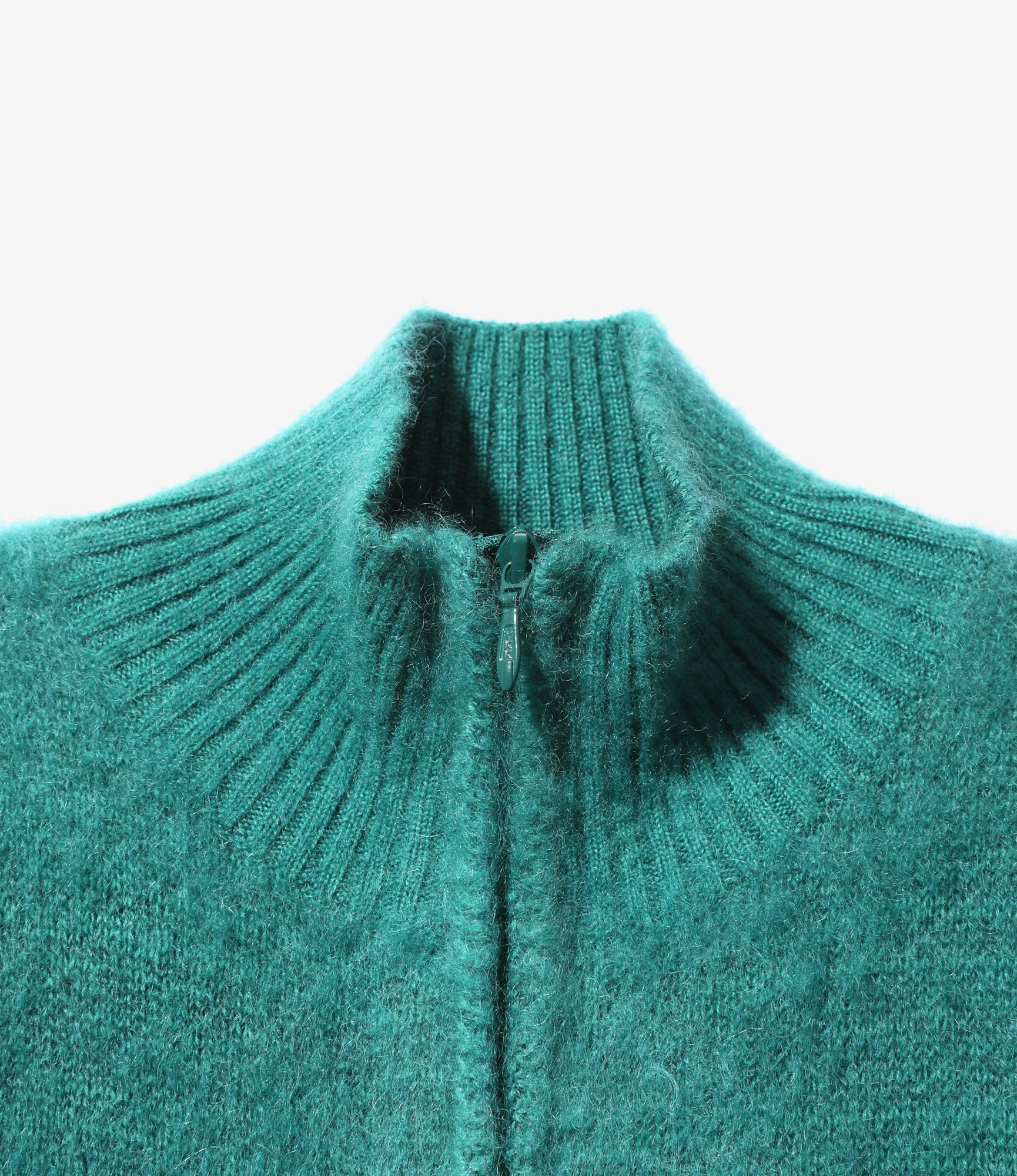 Zipped Mohair Cardigan - Emerald - Solid | Nepenthes New York