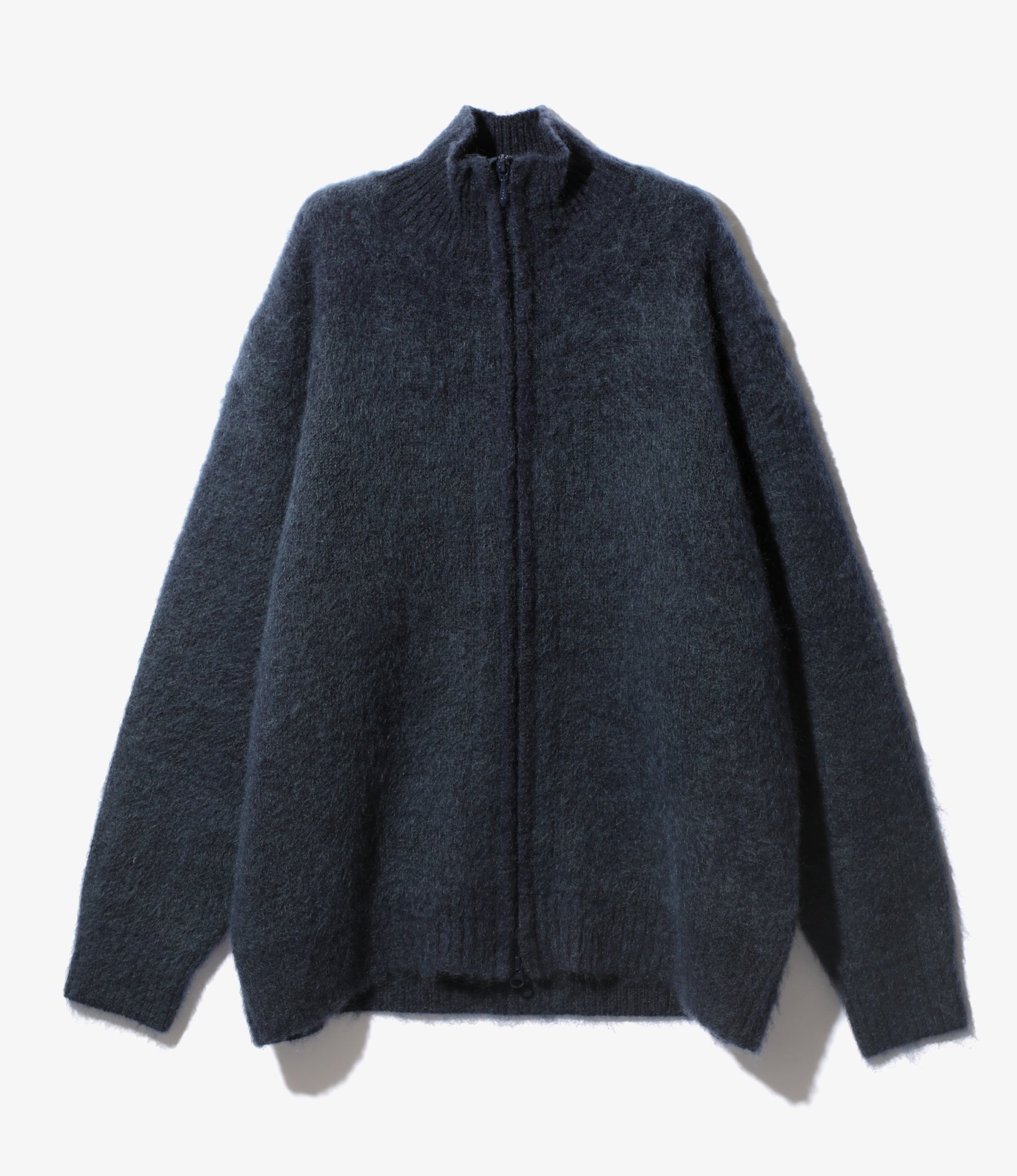 Zipped Mohair Cardigan - Navy - Solid