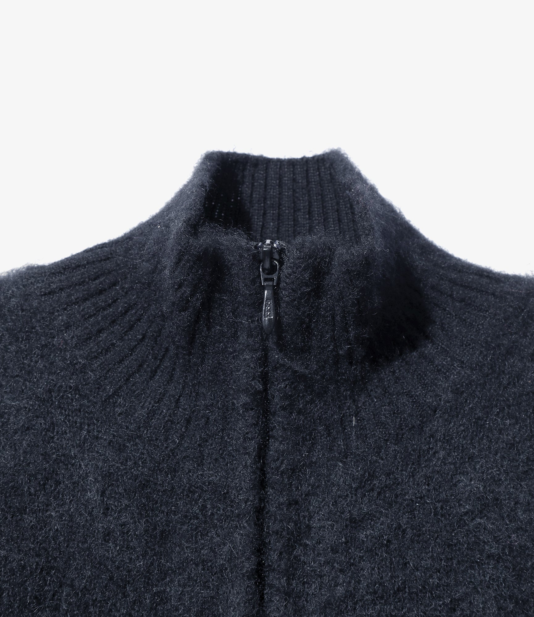 Zipped Mohair Cardigan - Navy - Solid