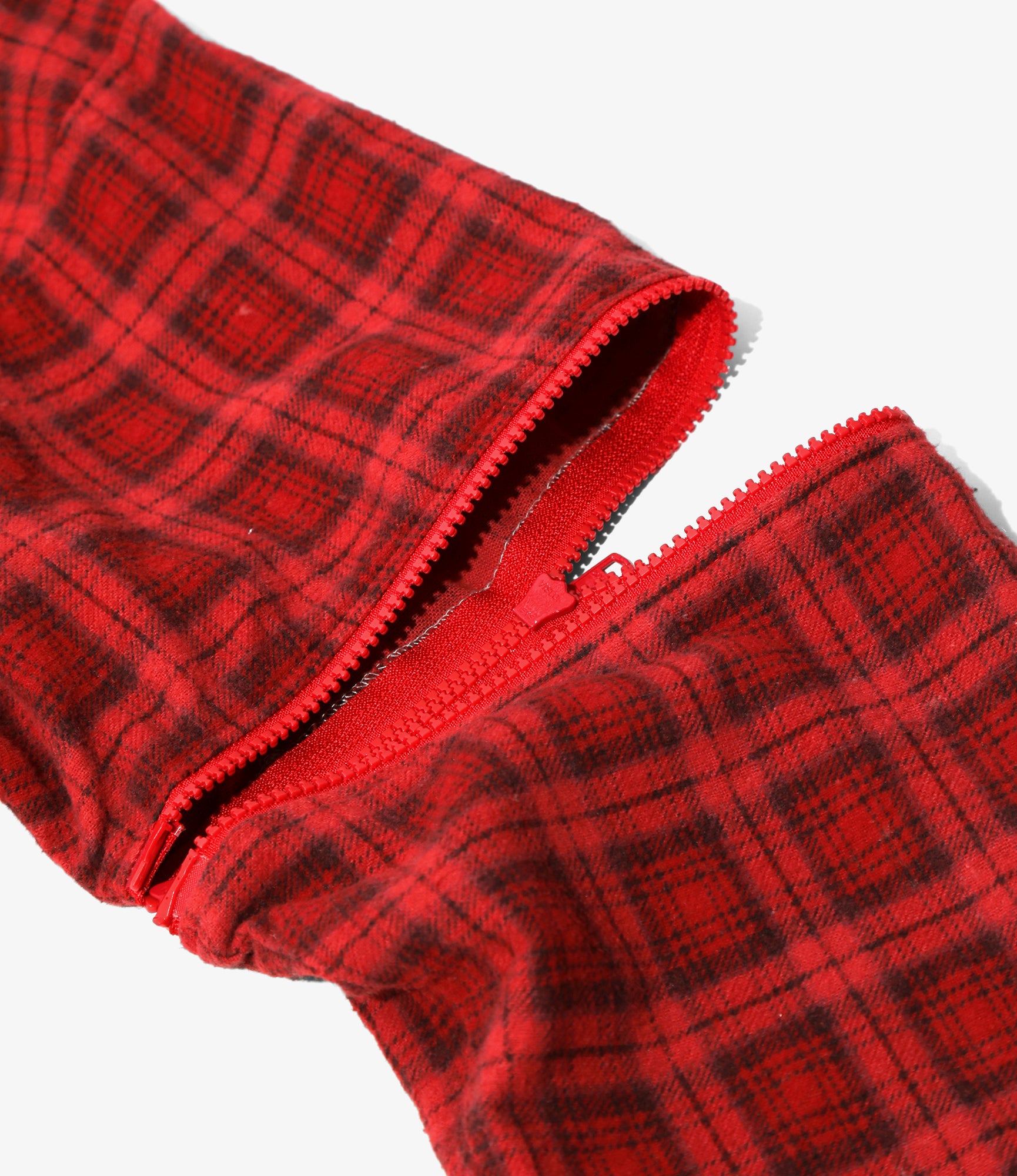 Flannel Shirt - Red -> 7 Cuts Zipped Wide Shirt / Over Dye