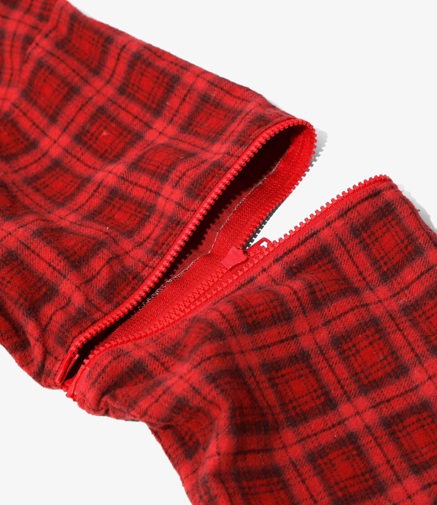 Flannel Shirt -> 7 Cuts Zipped Wide Shirt - Red / Over Dye