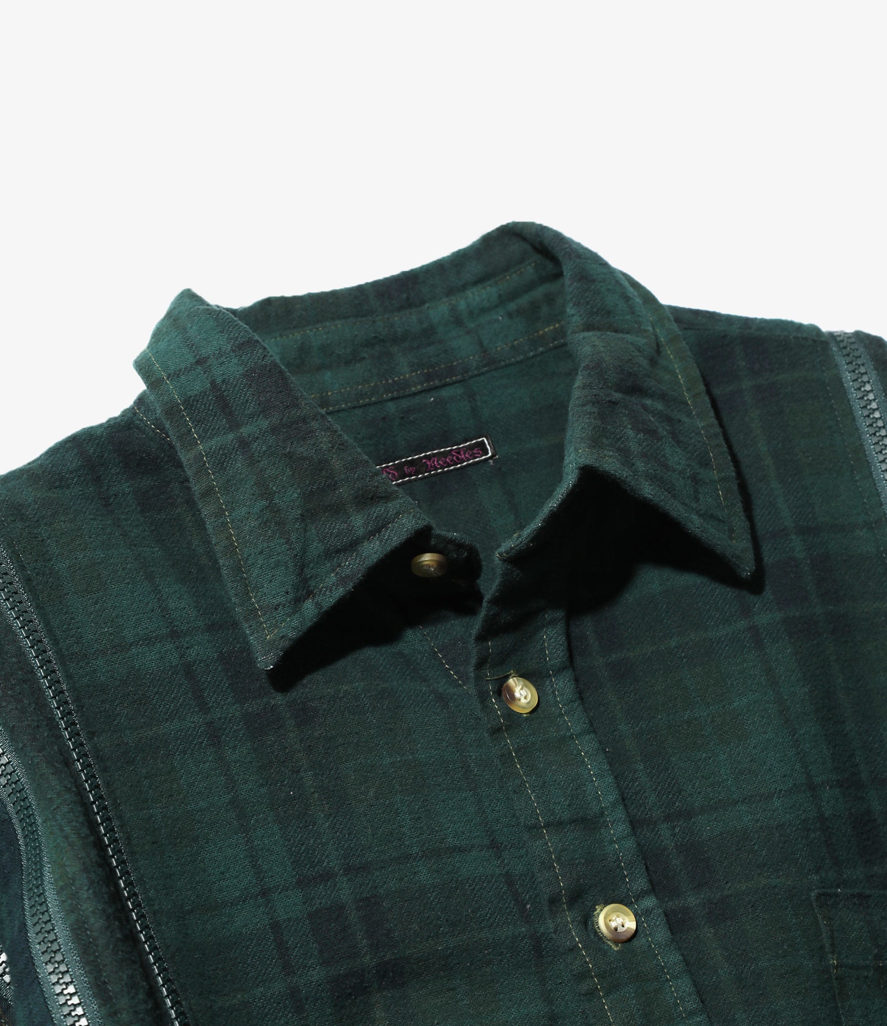 Flannel Shirt - Green -> 7 Cuts Zipped Wide Shirt / Over Dye