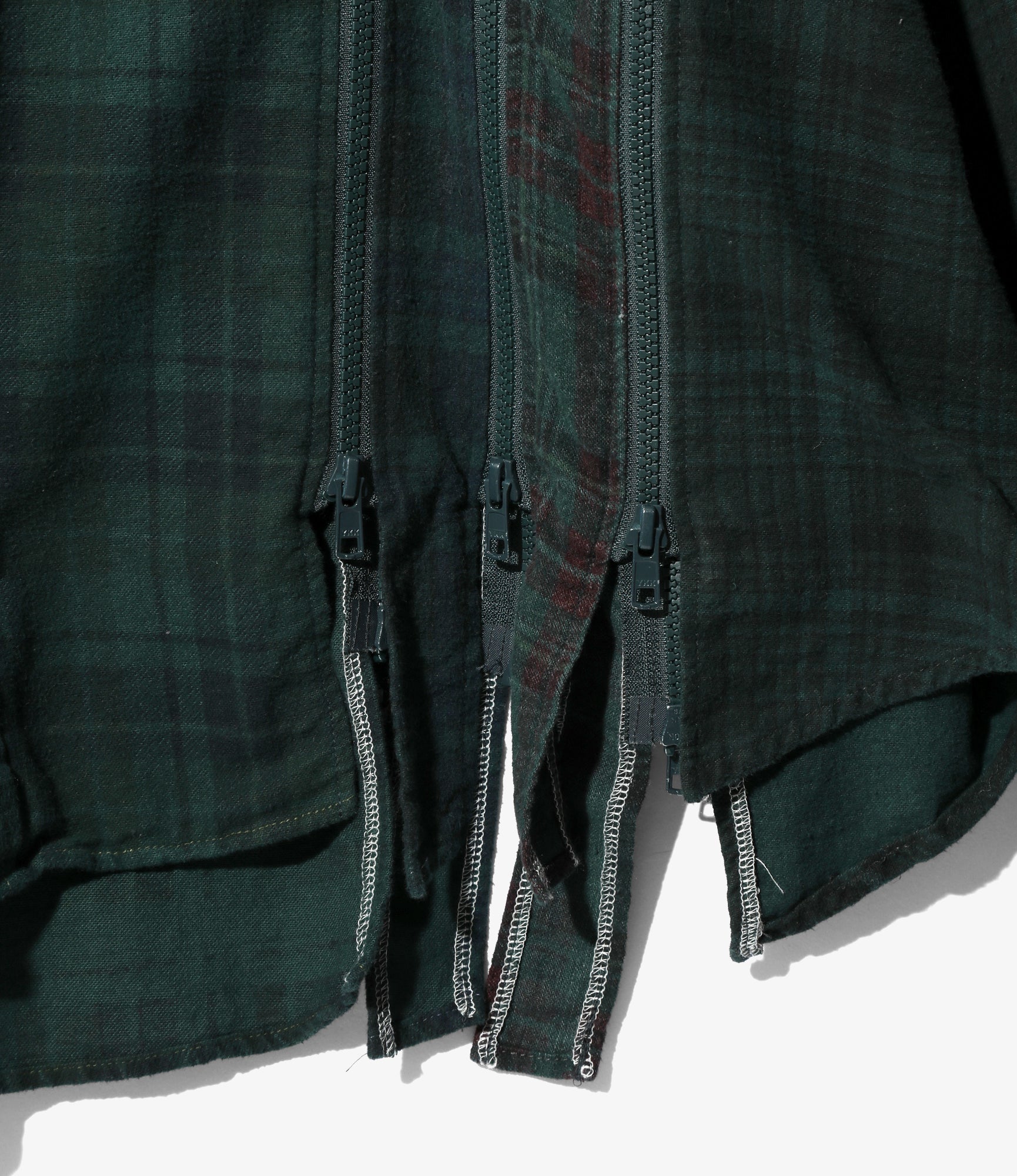 Flannel Shirt -> 7 Cuts Zipped Wide Shirt - Green / Over Dye