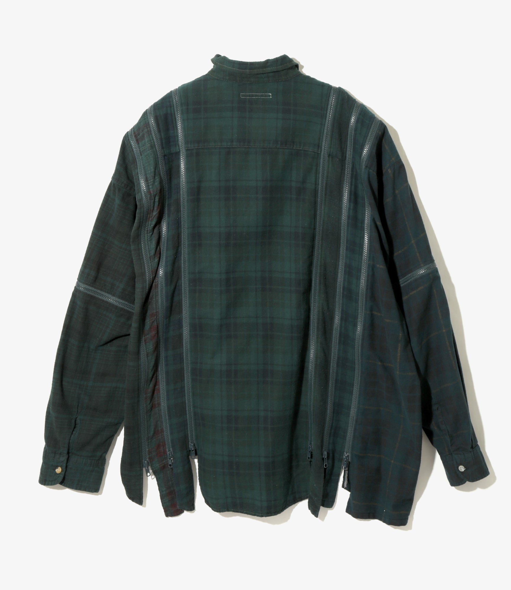 Flannel Shirt -> 7 Cuts Zipped Wide Shirt - Green / Over Dye