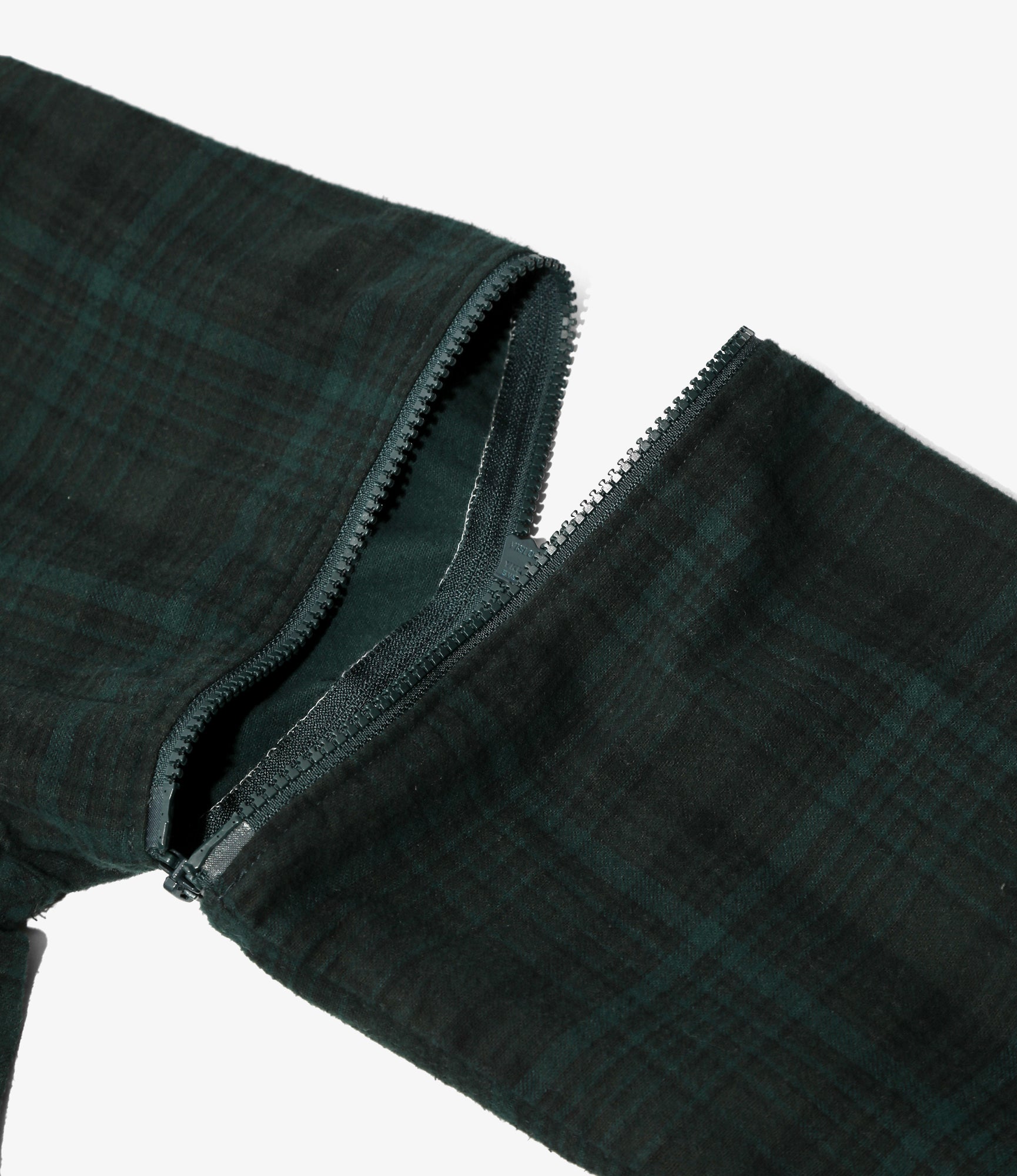 Flannel Shirt -> 7 Cuts Zipped Wide Shirt - Green / Over Dye