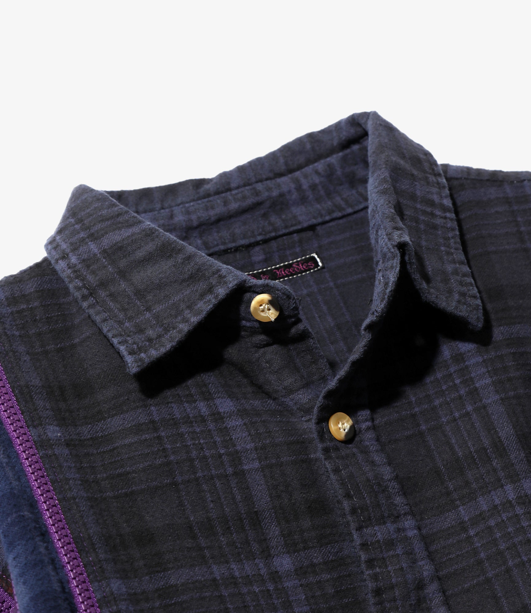 Flannel Shirt - Purple-> 7 Cuts Zipped Wide Shirt / Over Dye