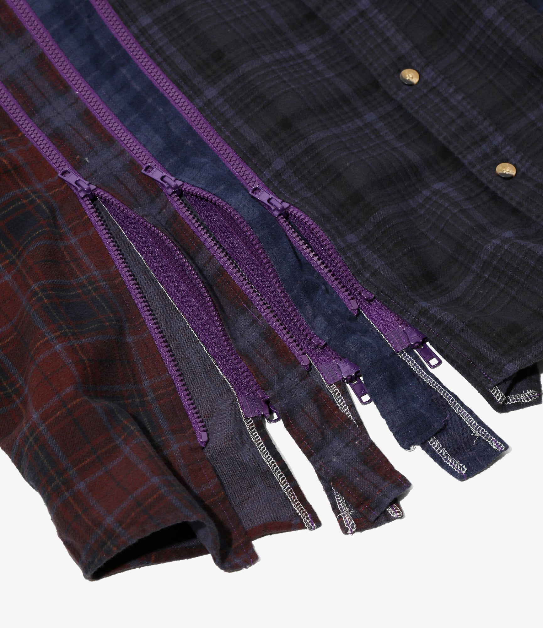 Flannel Shirt - Purple-> 7 Cuts Zipped Wide Shirt / Over Dye