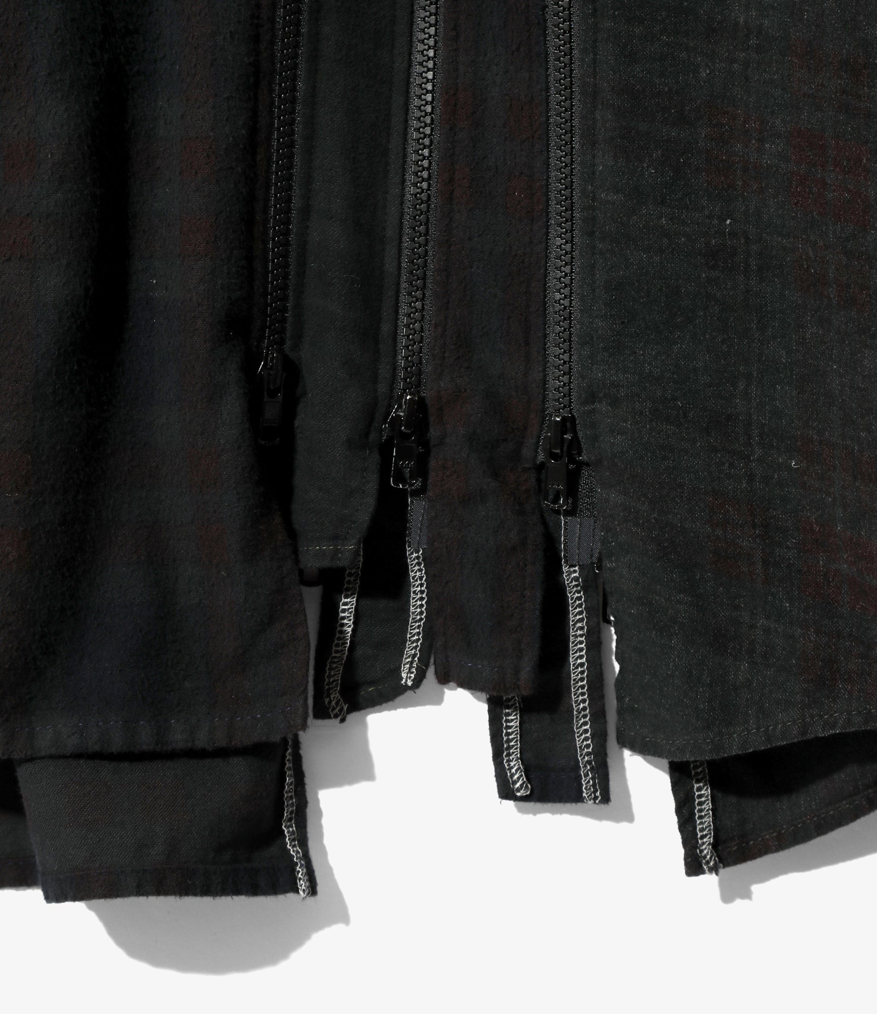 Flannel Shirt -> 7 Cuts Zipped Wide Shirt - Black / Over Dye