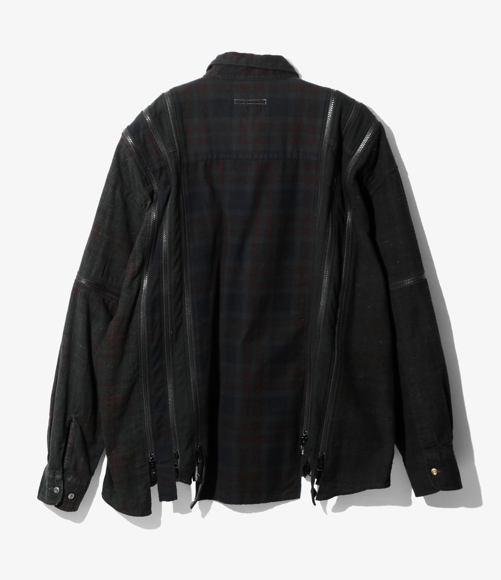 Flannel Shirt -> 7 Cuts Zipped Wide Shirt - Black / Over Dye