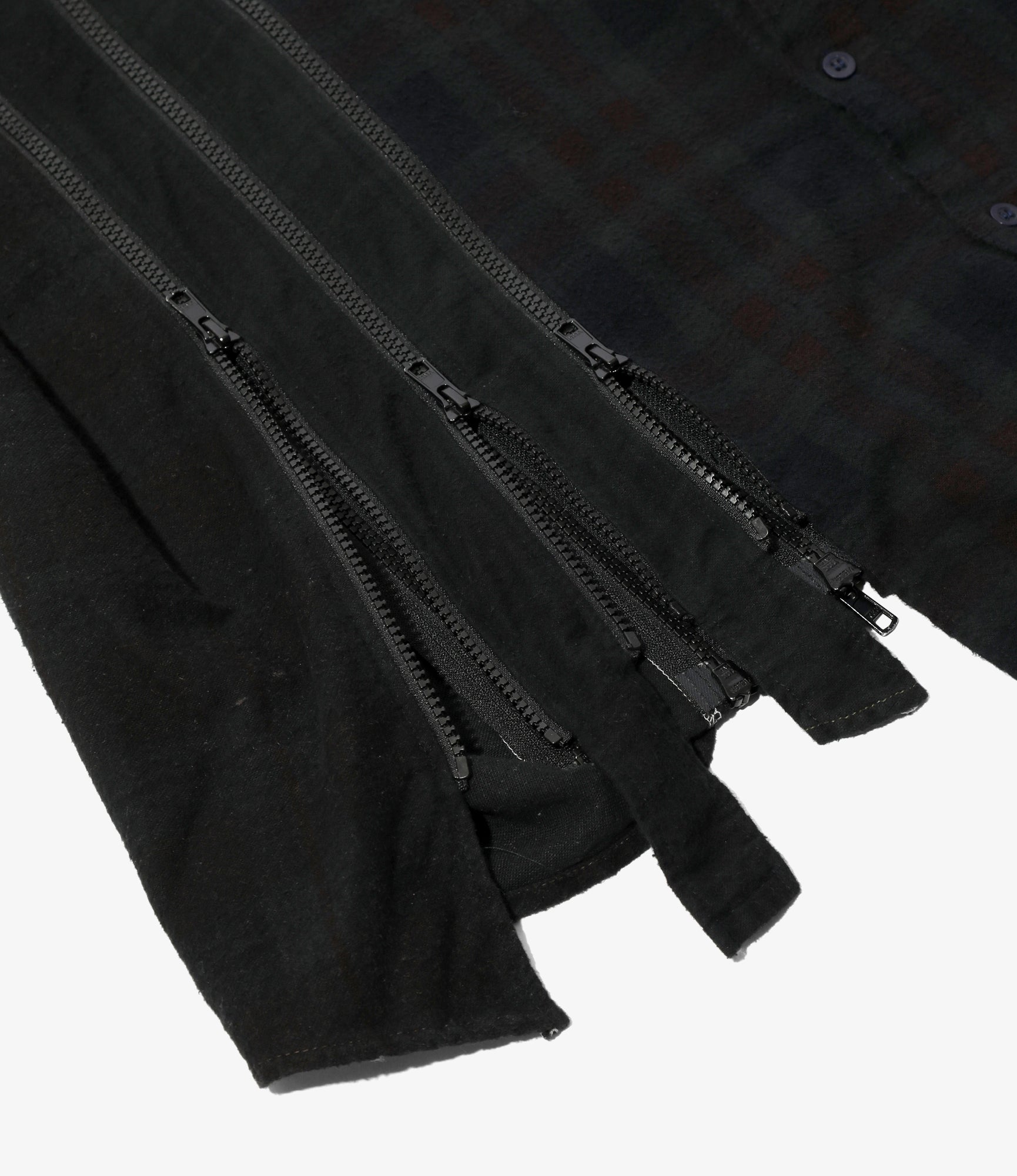 Flannel Shirt -> 7 Cuts Zipped Wide Shirt - Black / Over Dye