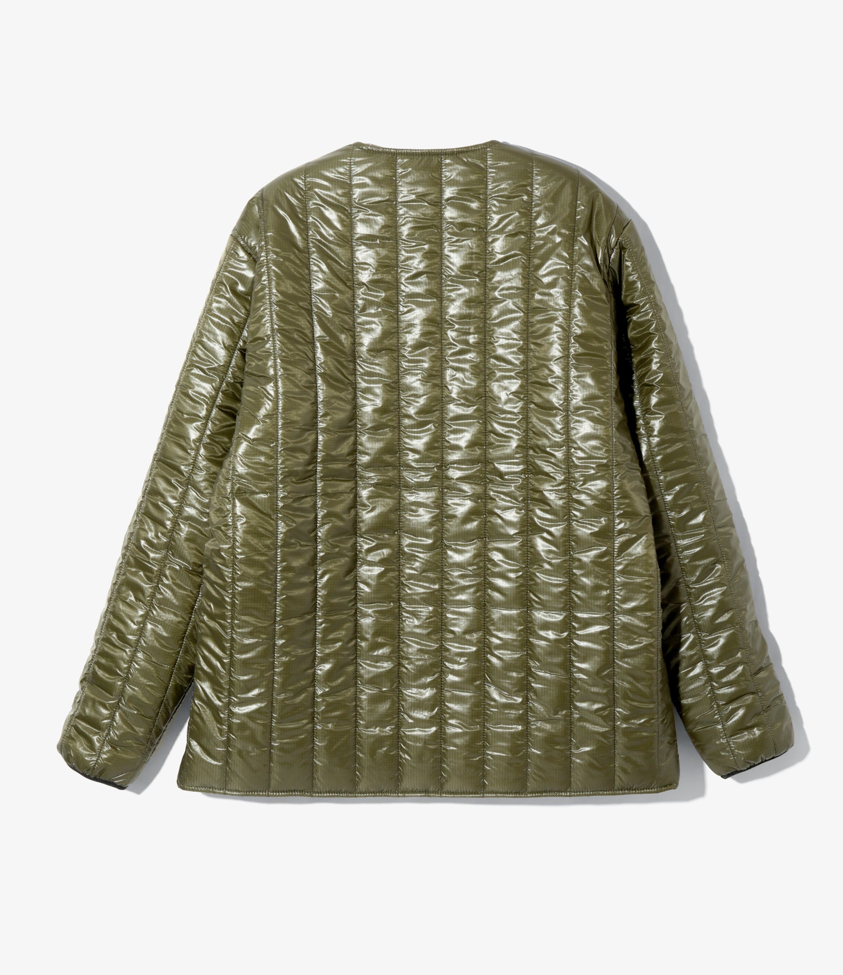 Quilted Crew Neck Cardigan - Olive - Nylon Ripstop