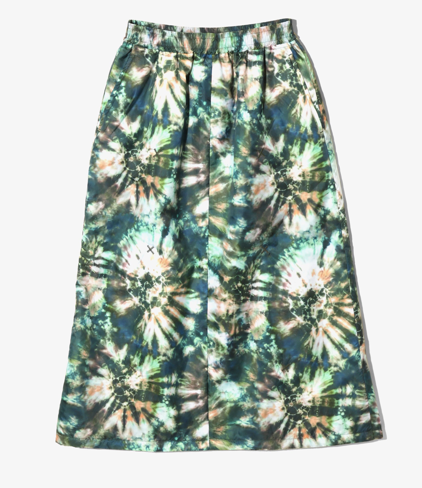 Filling String Skirt - Green - Poly Taffeta / Tie Dye Printed