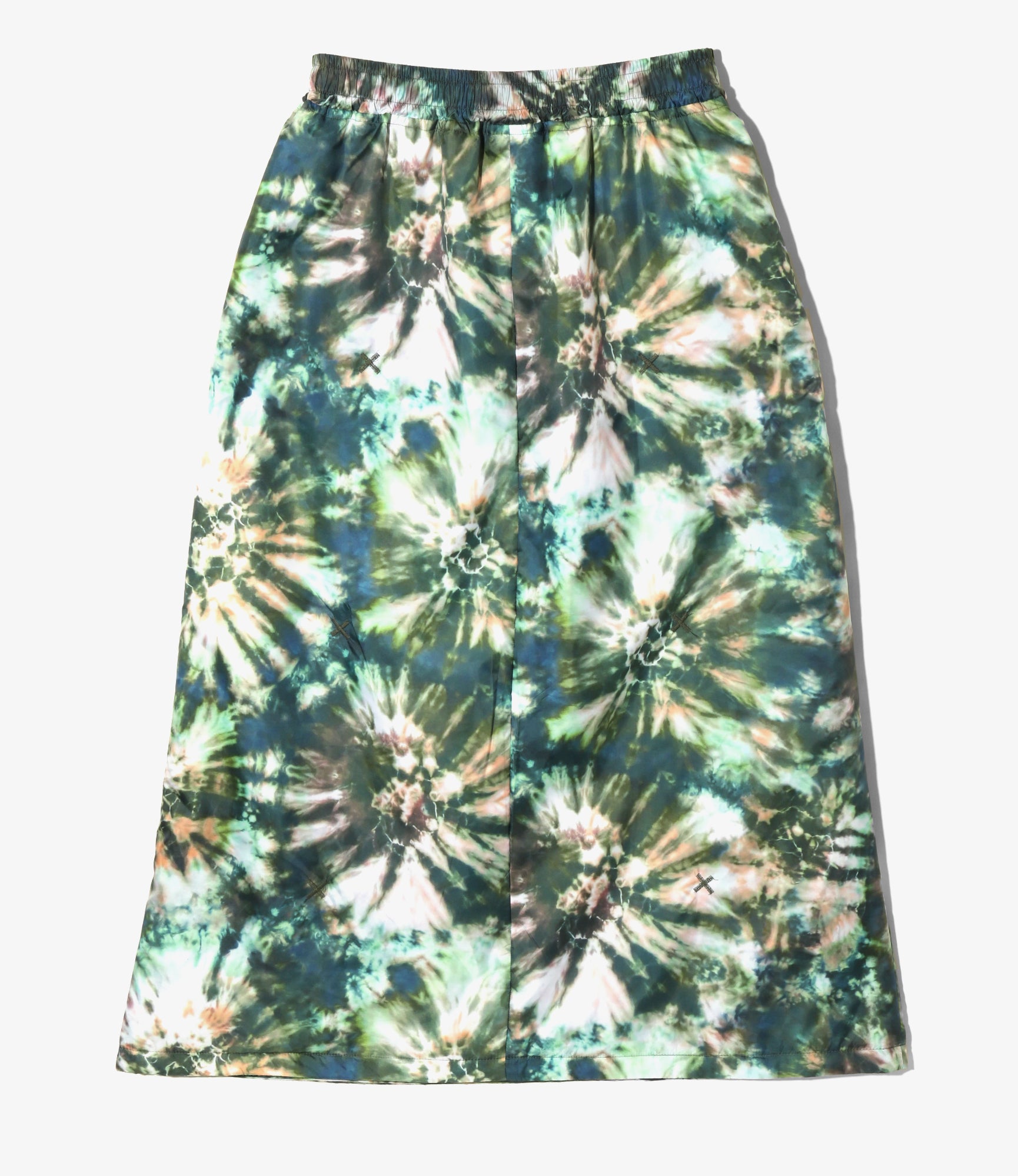 Filling String Skirt - Green - Poly Taffeta / Tie Dye Printed