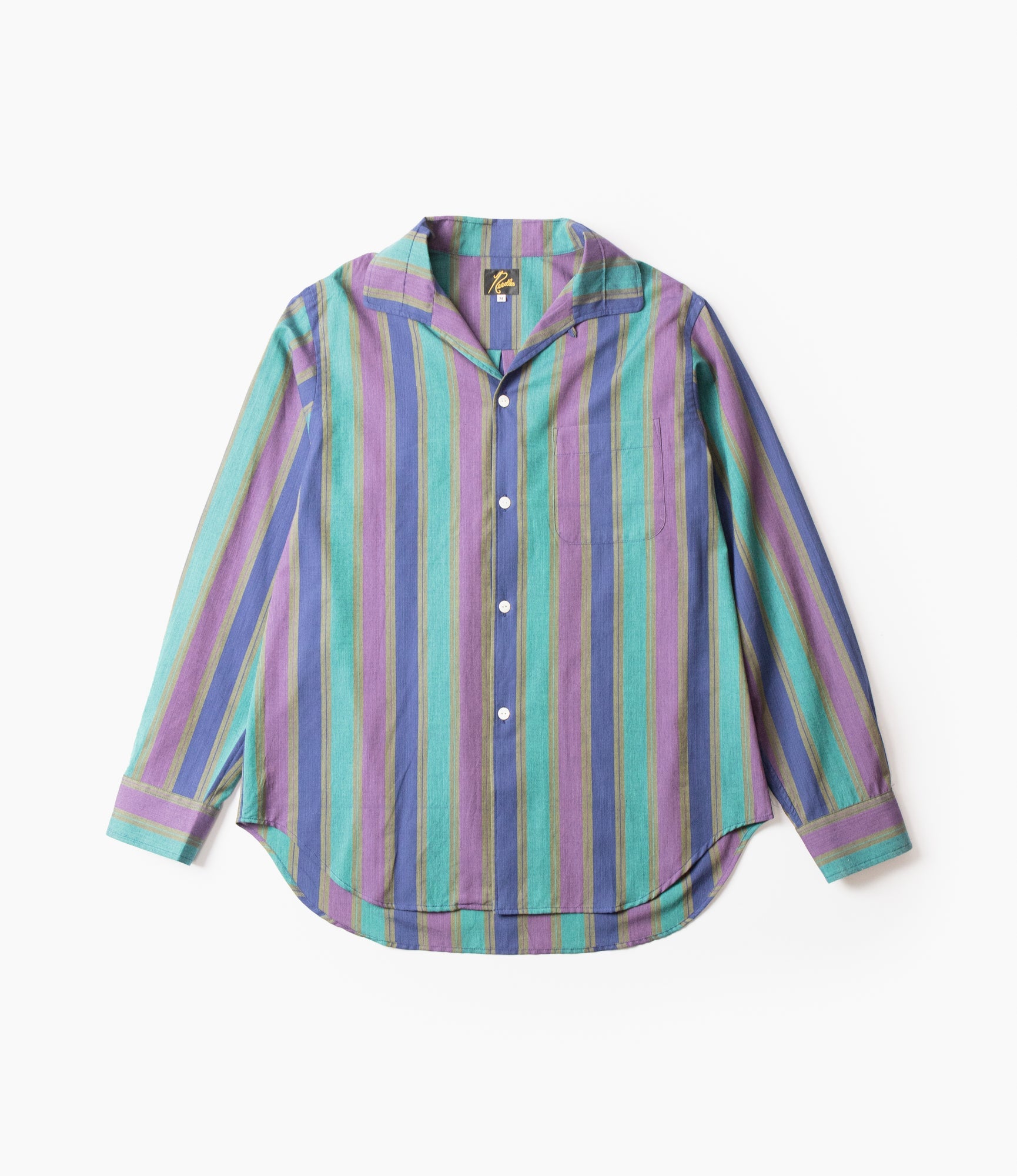 Italian Collar Shirt - Green - Cotton Lawn Stripe