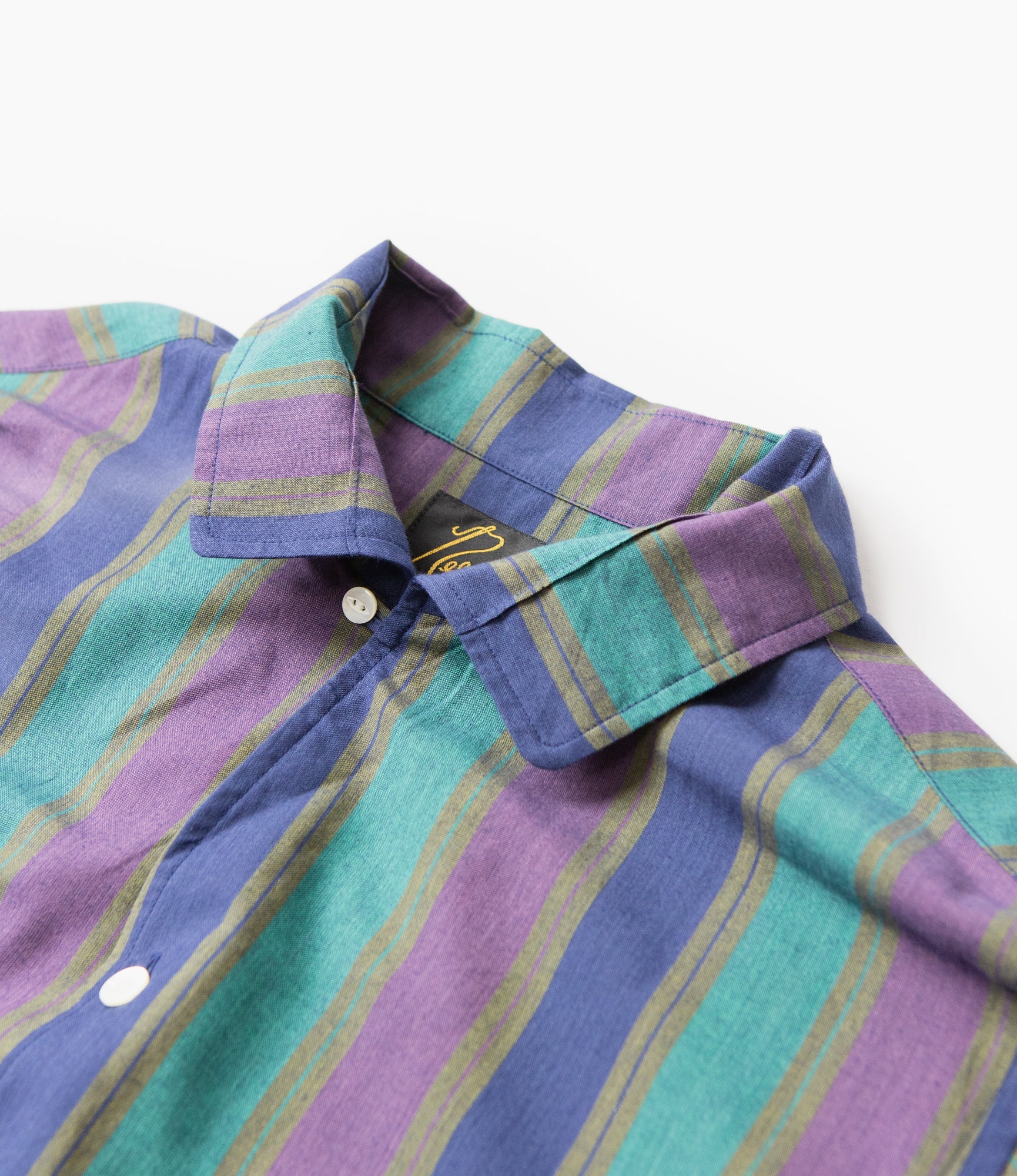 Italian Collar Shirt - Green - Cotton Lawn Stripe