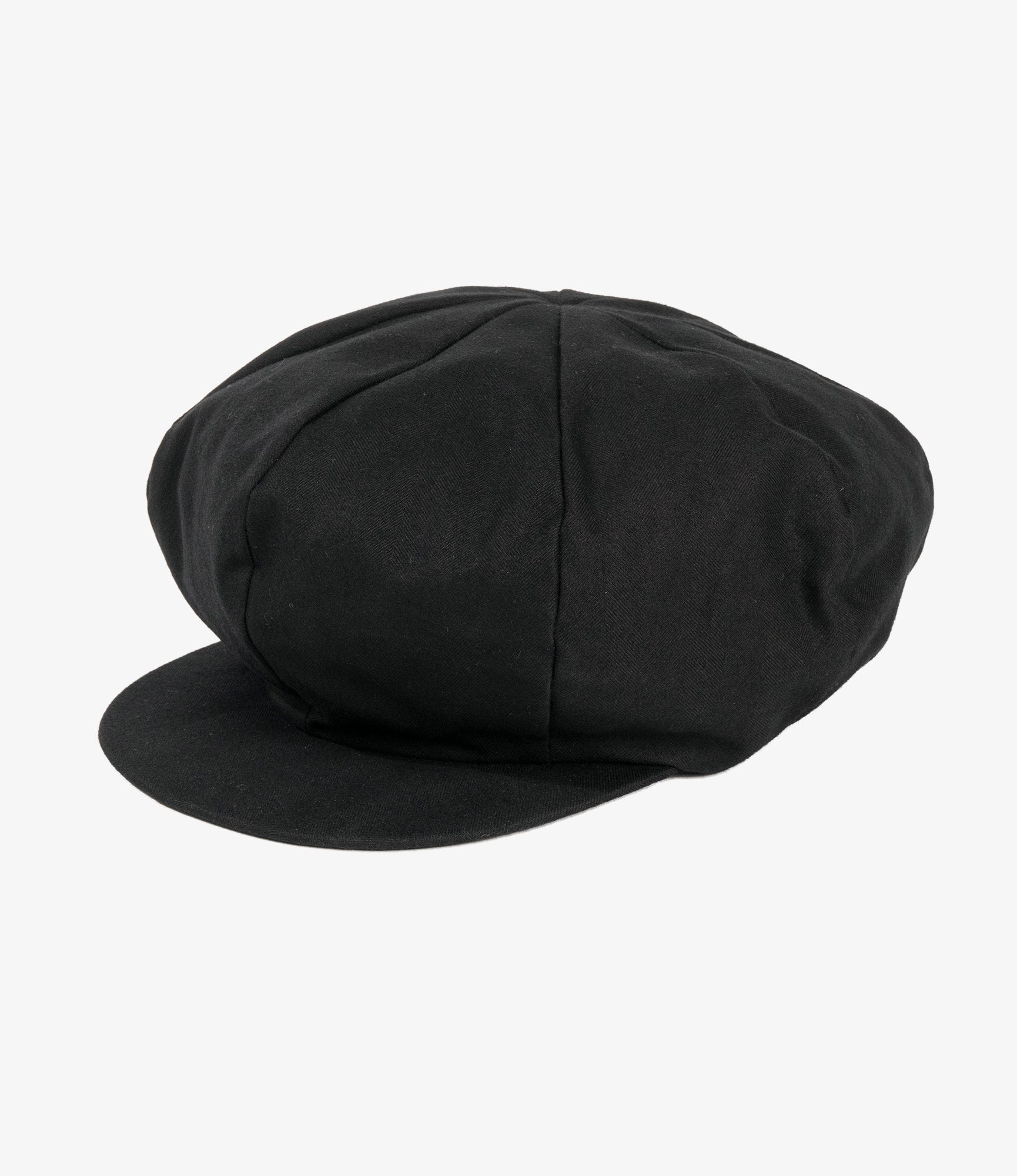 Newsboy Cap - Black Cotton Brushed Herringbone