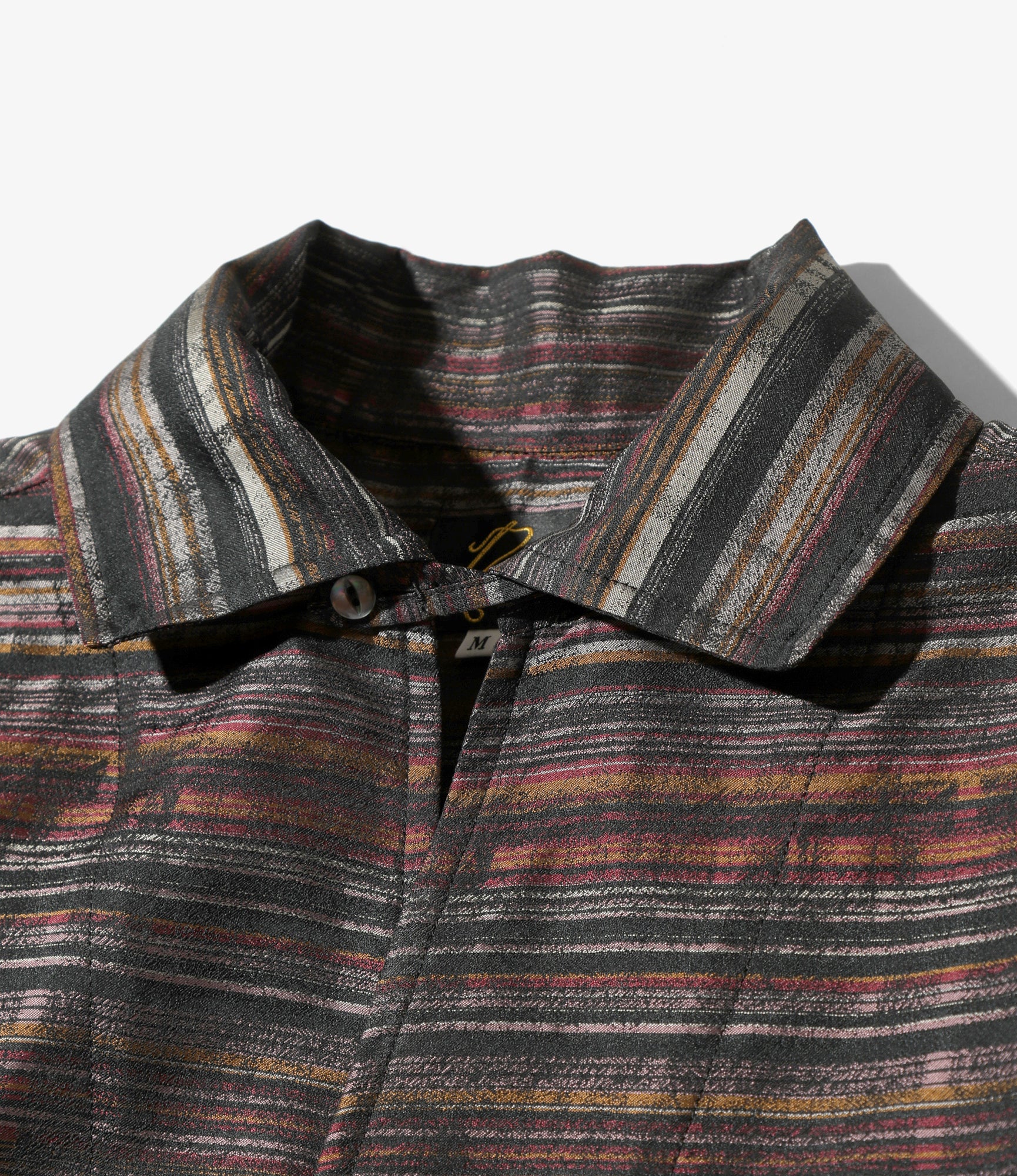 S/S Italian Collar Shirt - Black / Pink - Poly Multi Stripe Jq.