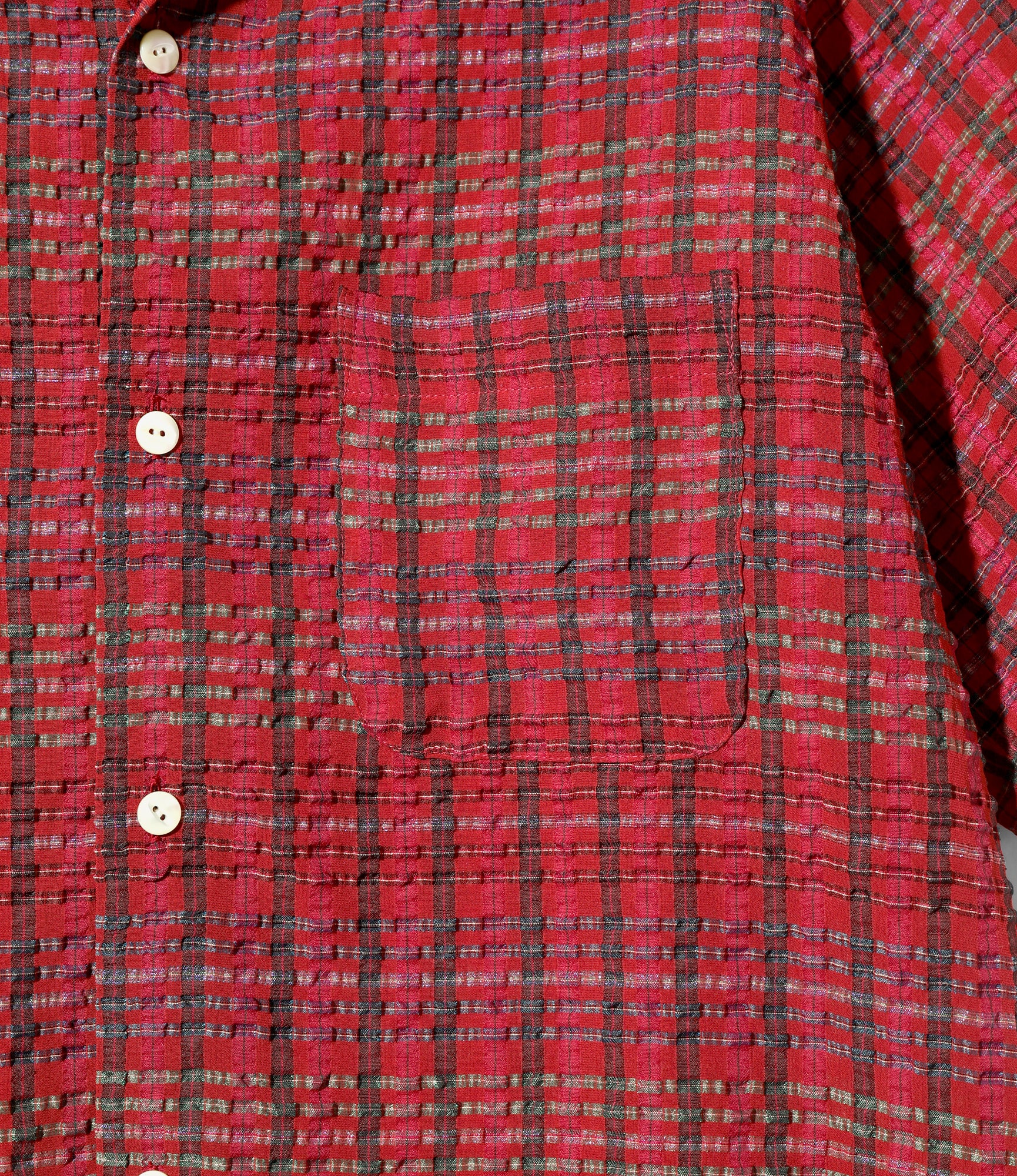 S/S One-Up Shirt - Red - PE/R Chiffon Sucker Plaid