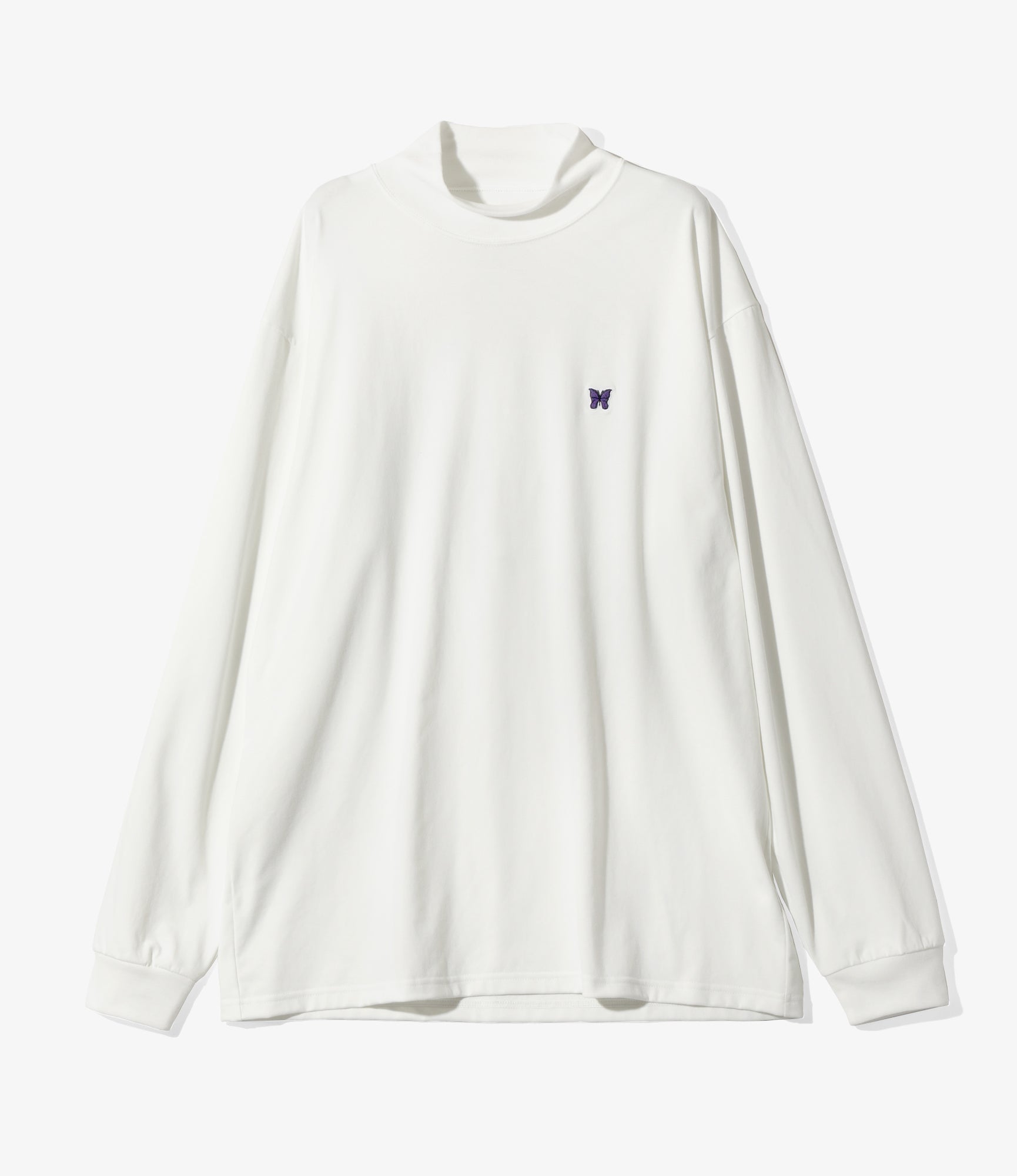 L/S Mock Neck Tee - White - Poly Jersey | Nepenthes New York