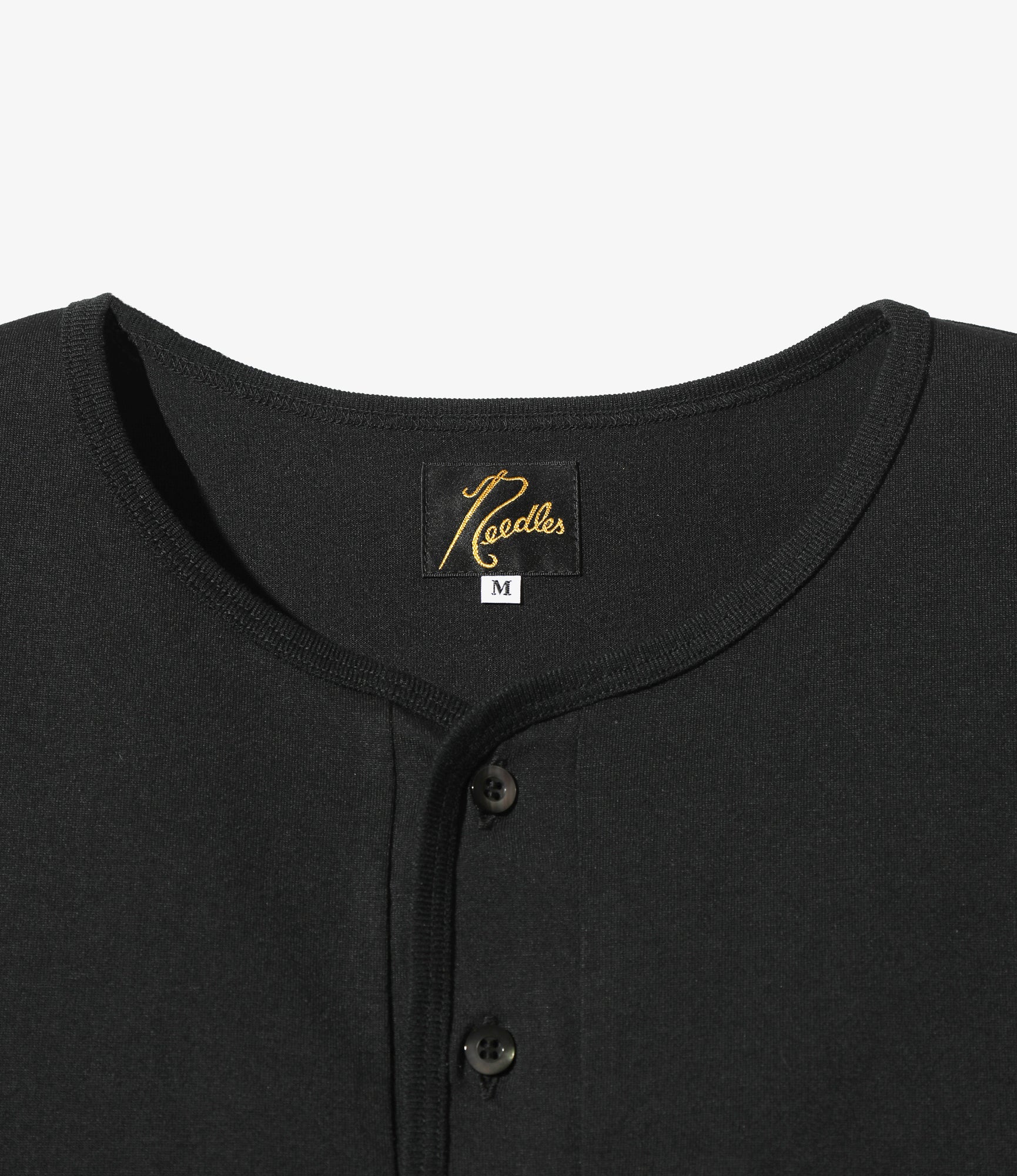 S/S Henley Neck Tee - Black - Poly Jersey