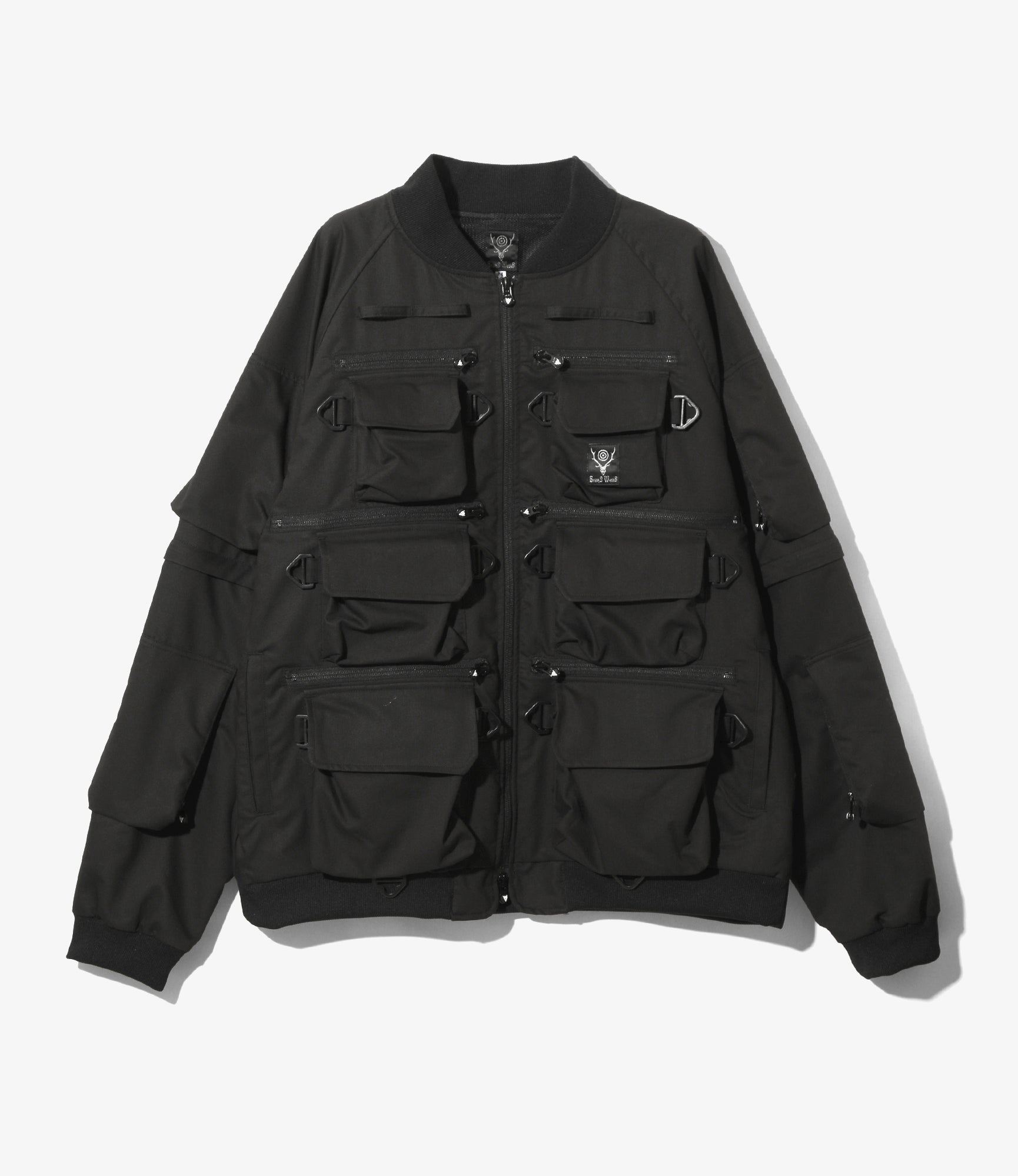 Multi-Pocket Zipped 2Way Jacket - Black - C/PE Kersey Twill