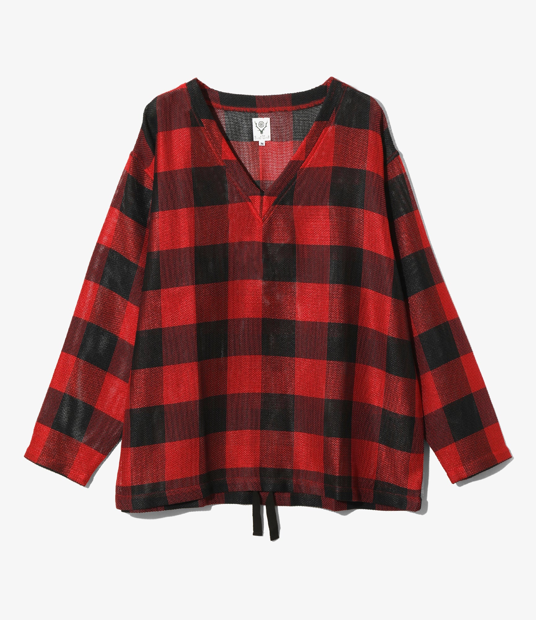String V Neck Shirt - Red - R/PE Rough Cloth / Plaid