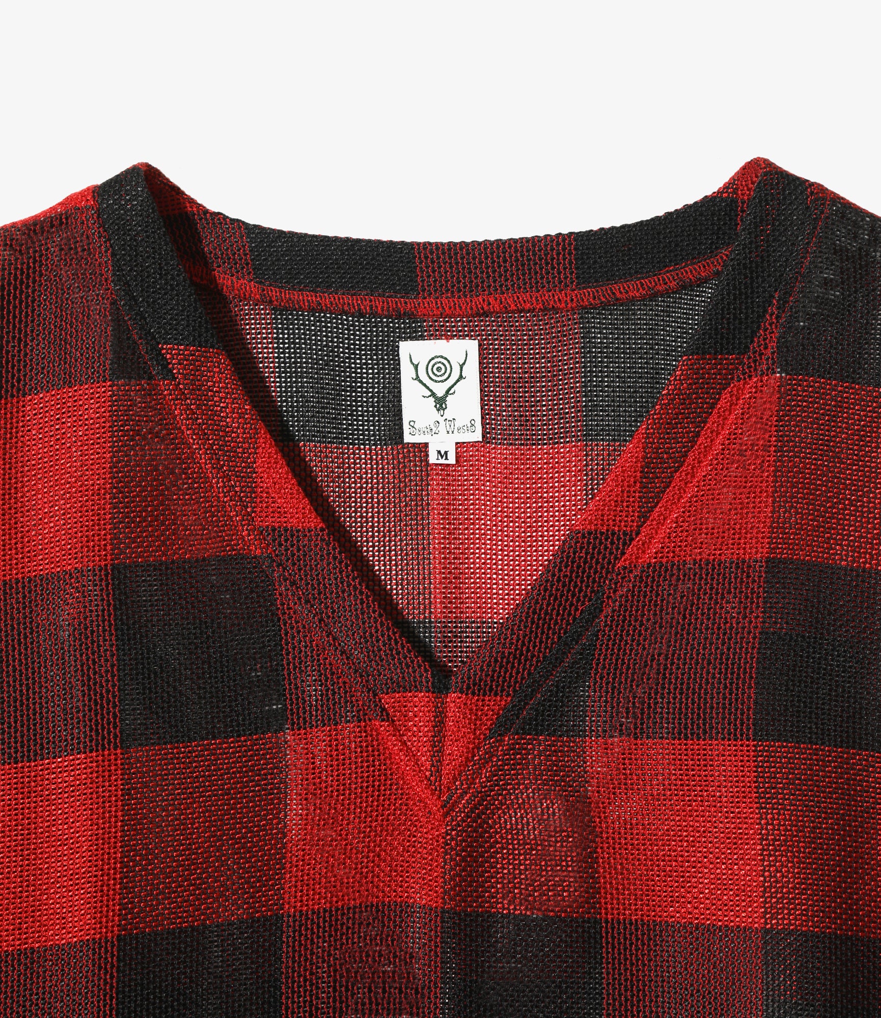 String V Neck Shirt - Red - R/PE Rough Cloth / Plaid
