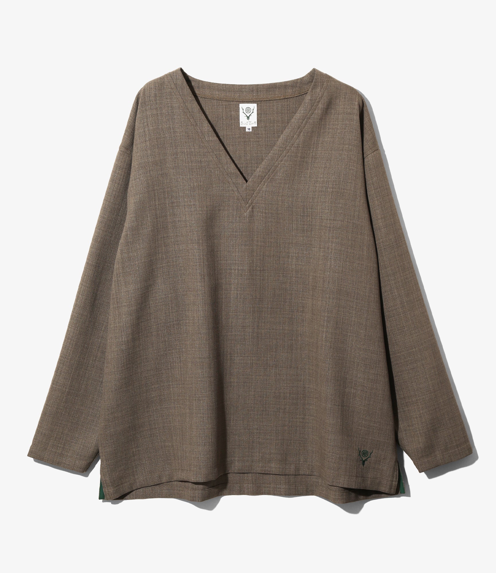 S.S. V Neck Shirt - Taupe - Poly Oxford