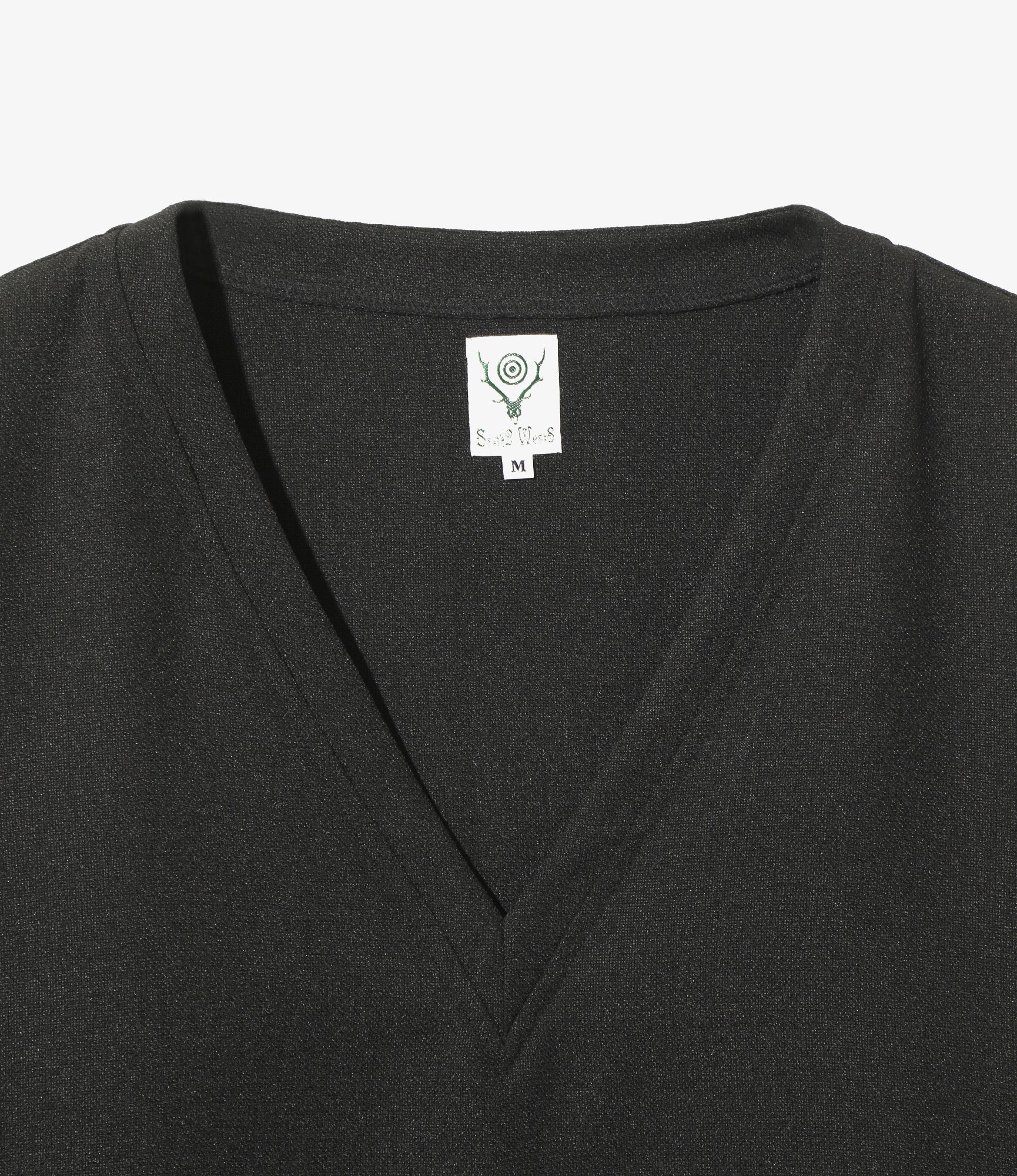 S.S. V Neck Shirt - Black - Poly Oxford