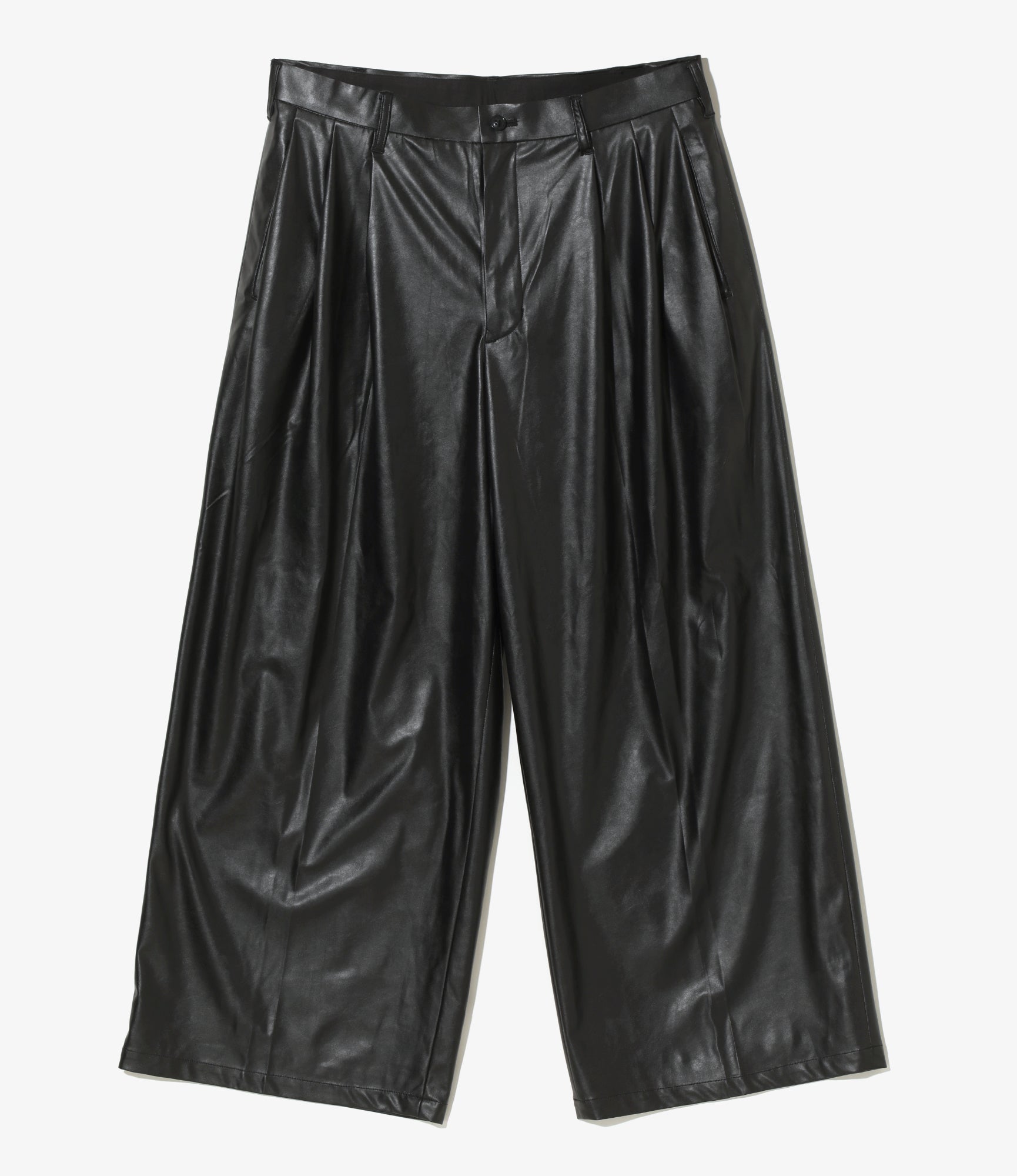 Tucked Wide Pant - Black - Synthetic Leather
