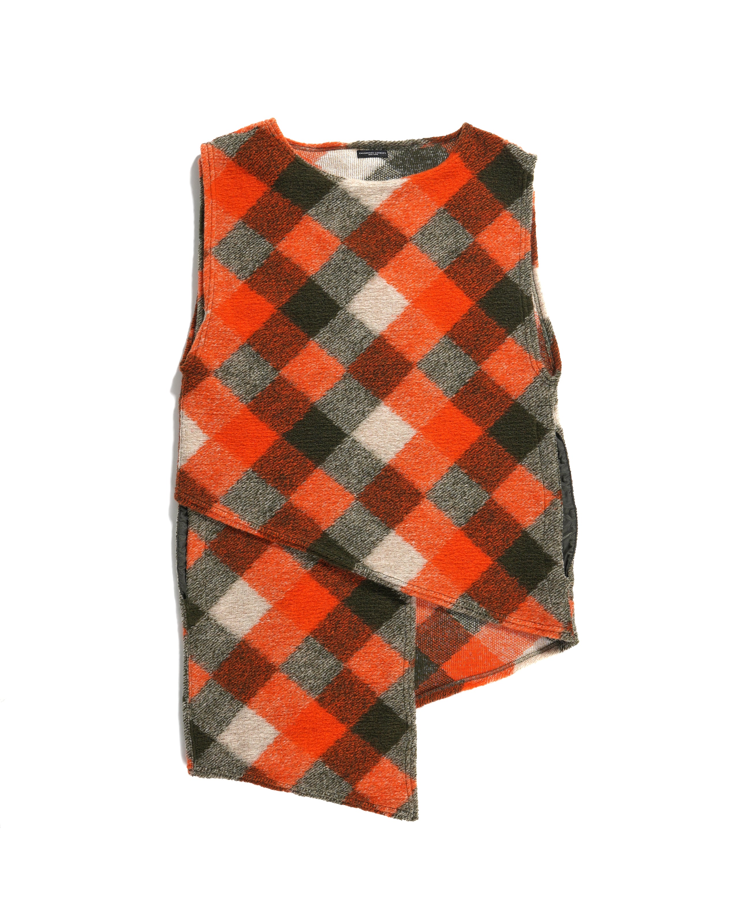 Wrap Knit Vest - Orange / Olive Poly Wool Diamond Knit