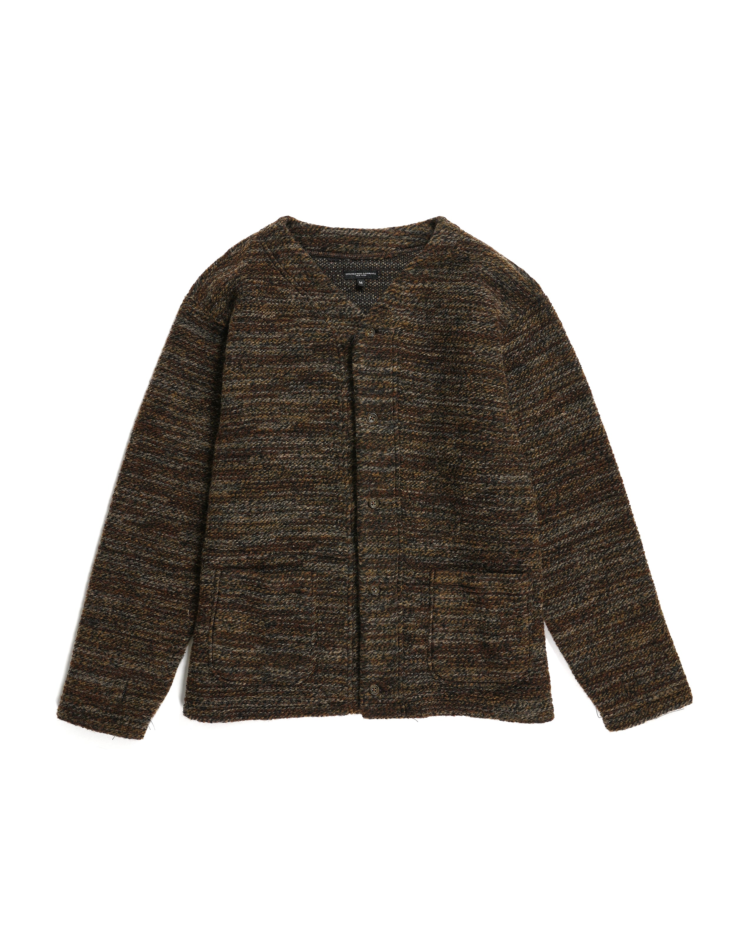 Knit Cardigan - Brown Poly Wool Melange Knit
